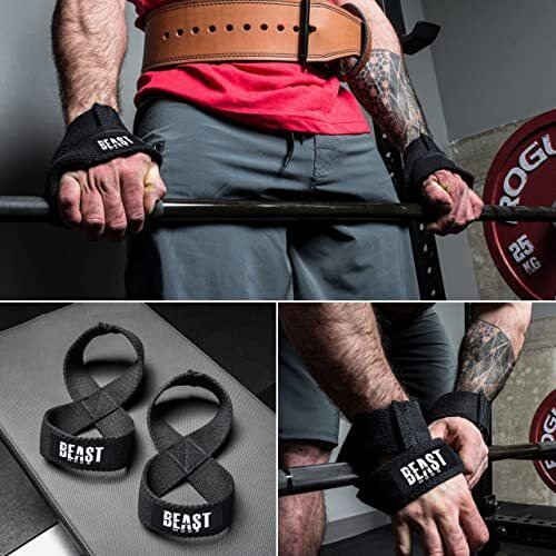 STEIGEN FITNESS Exercise Nylon and Rubber Wrist Wrap Bands, Deadlift Straps Wrist Support for Gym (figure 8 lifting straps -Beast Mode)