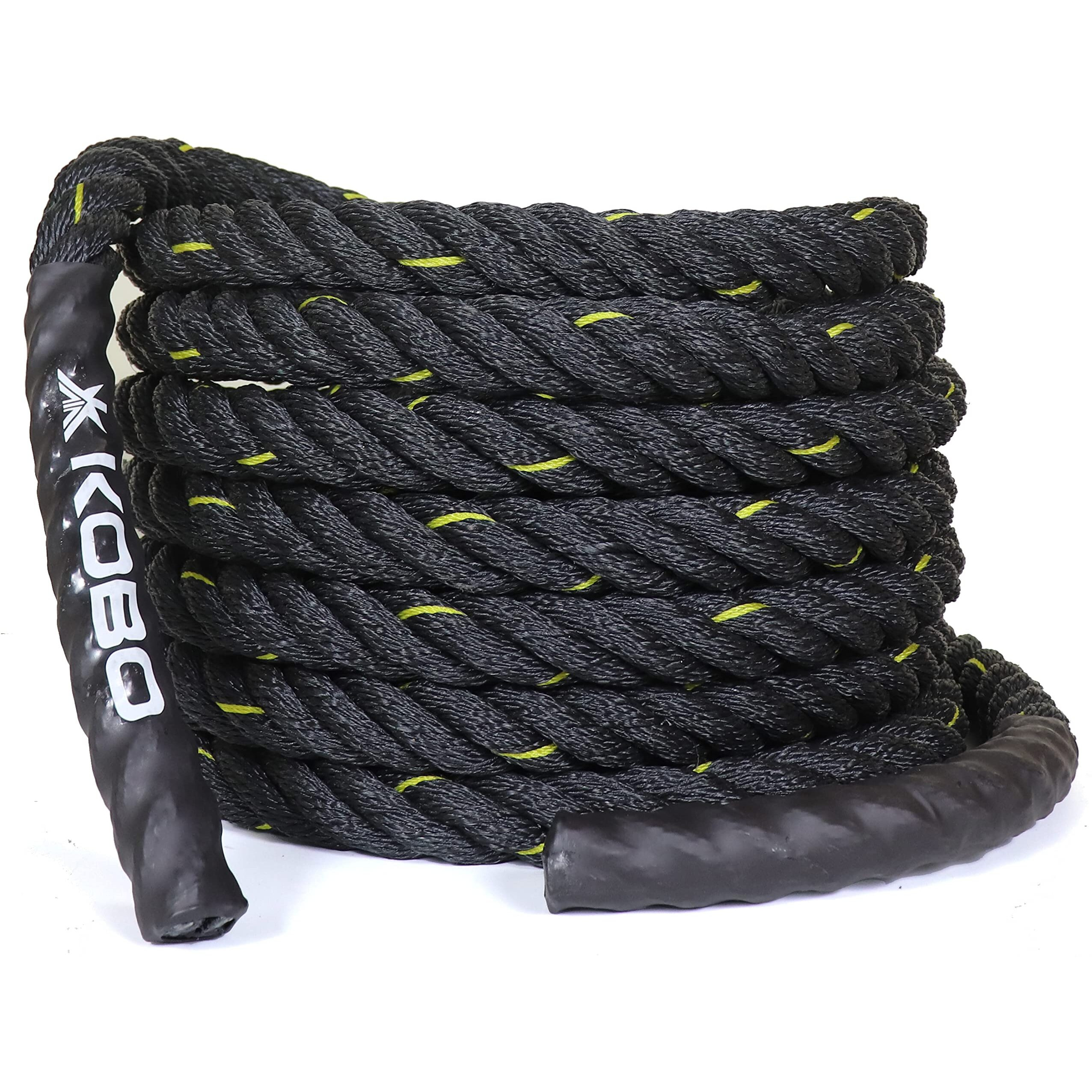 Kobo Rope Pro Black Professional Battle Rope Exercise Bottle Rope Gym 1.5-inch Thick (30 Feet)