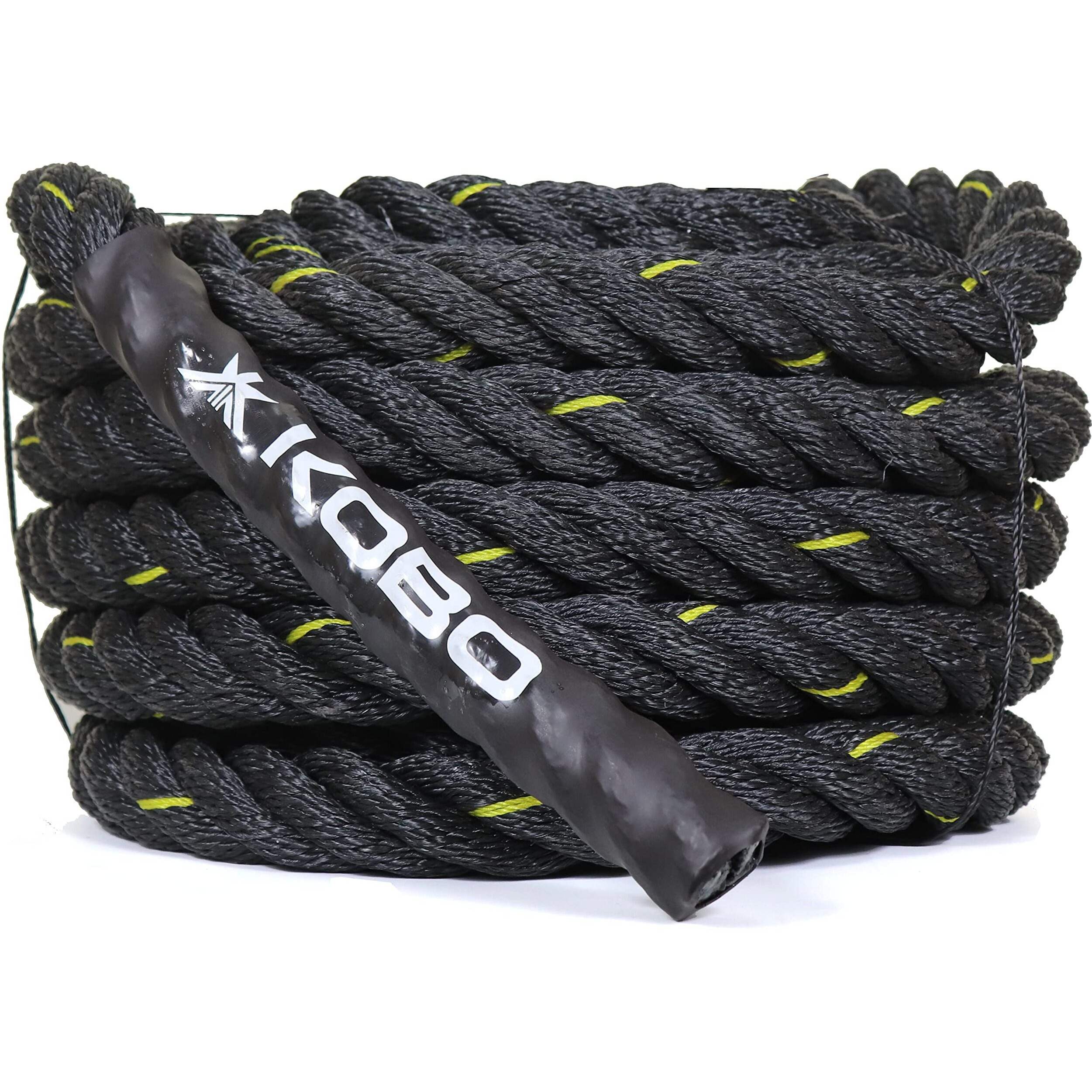 Kobo Rope Pro Black Professional Battle Rope Exercise Bottle Rope Gym 1.5-inch Thick (30 Feet)
