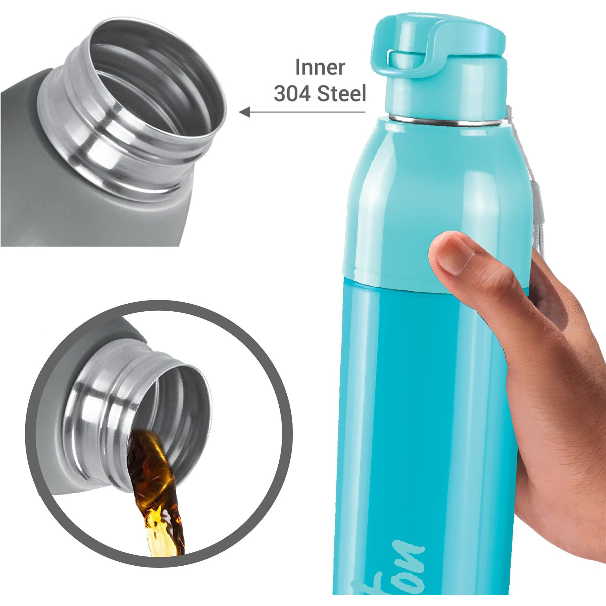 Milton Steel Convey 900 Insulated Inner Stainless Steel Water Bottle, Set of 2, 630 ml Each, Cyan | Leak Proof | BPA Free | Hot or Cold for Hours | Office | Gym | Hiking | Treking | Travel Bottle