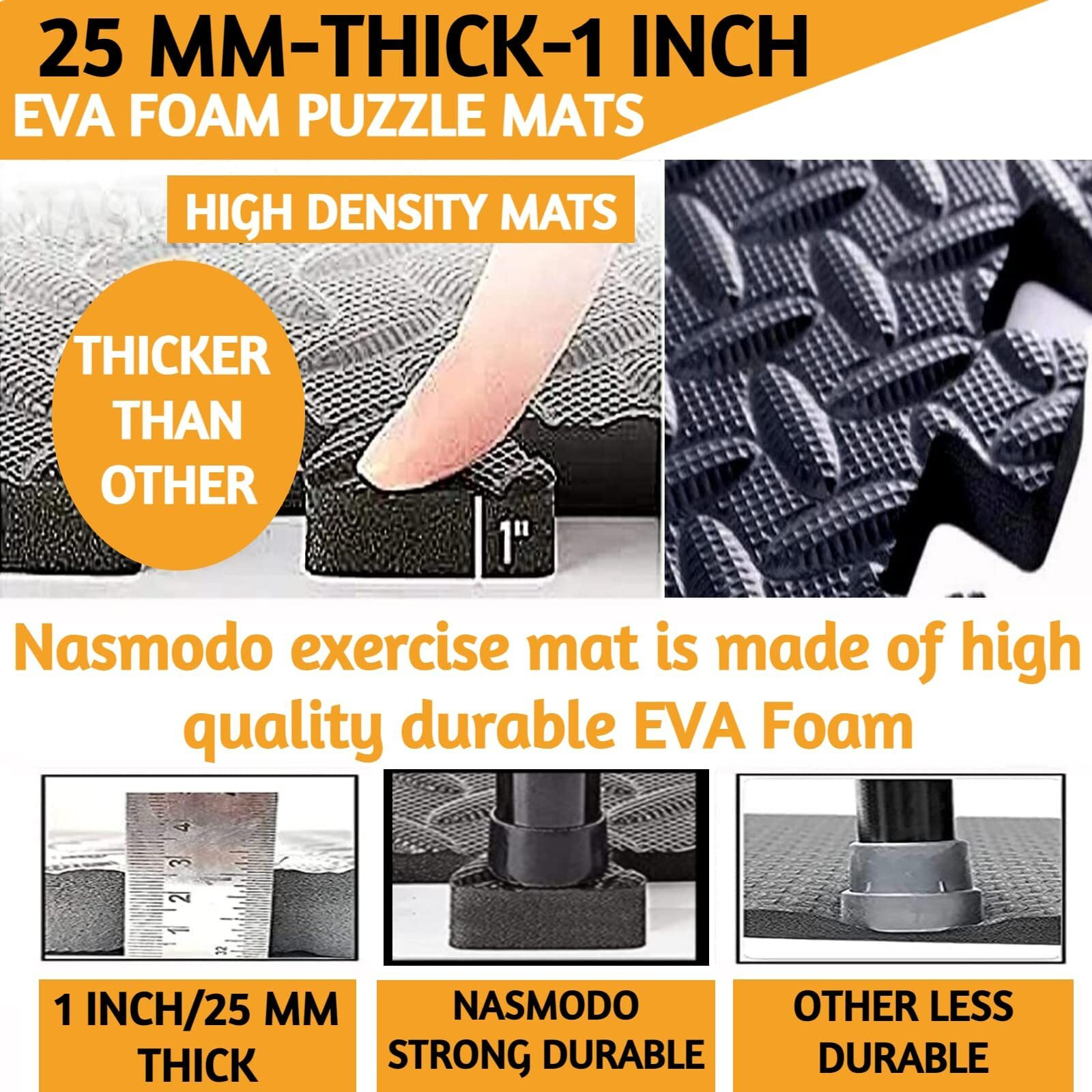 Nasmodo 4-16 pcs 1 Inch/25mm Gym Floor mat for Heavy Workout Puzzle mat Home Exercise, Gym Equipment mat Interlocking Eva Foam Flooring Rubber Tiles Yoga, Kids (12 pcs, Grey)