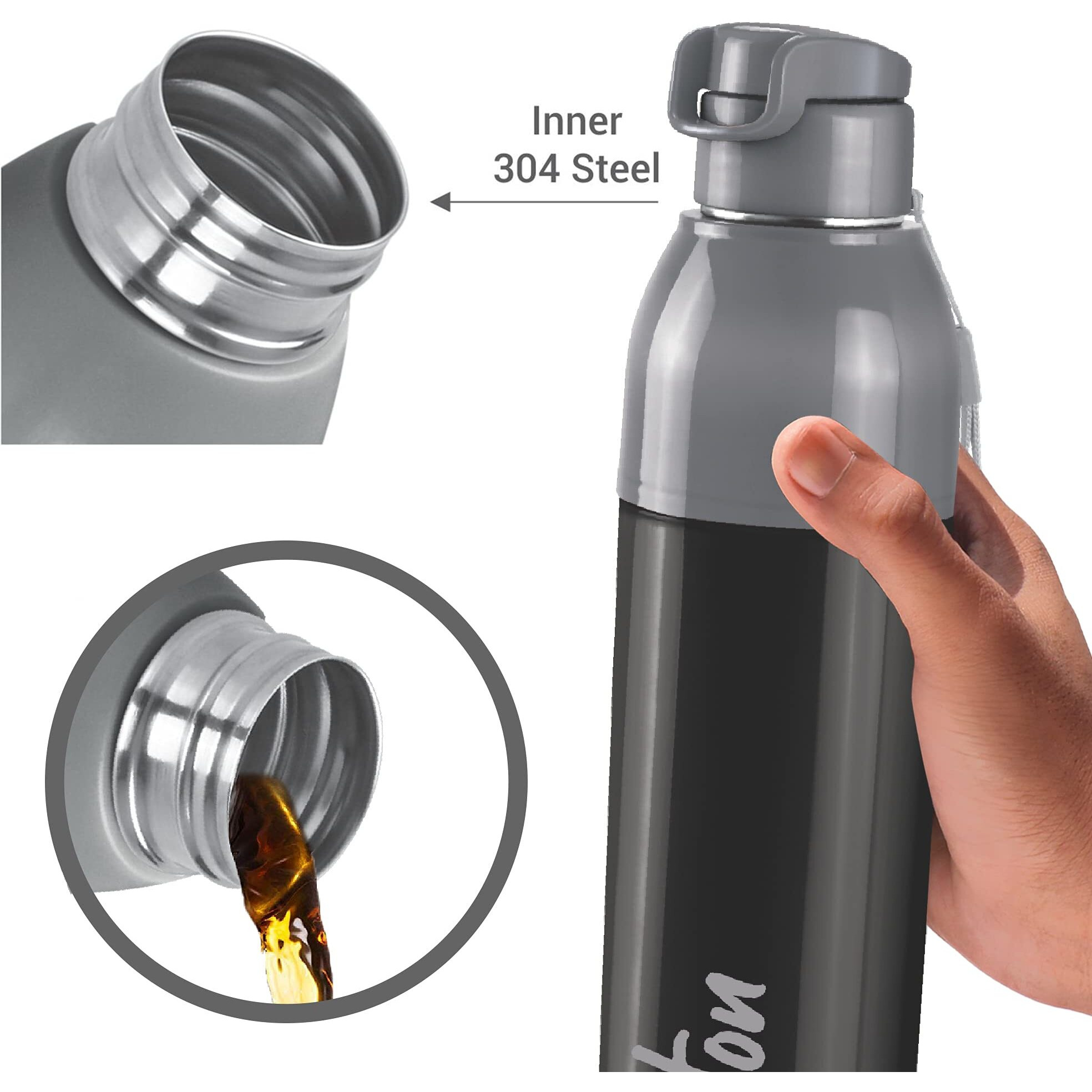 Milton Steel Convey 600 Insulated Inner Stainless Steel Water Bottle, Set of 2, 520 ml Each, Black | Leak Proof | BPA Free | Hot or Cold for Hours | Office | Gym | Hiking | Treking | Travel Bottle