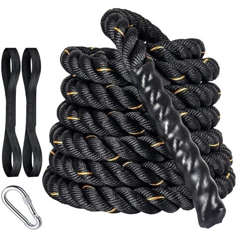 Wearslim Professional Heavy Duty Poly Dacron 30 FEET 2 Inch Thick Battle Rope for Gym with Stainless Steel Locking Carabiner & Non-Slip Nylon Anchor