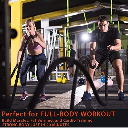 Wearslim Professional Heavy Duty Poly Dacron 30 FEET 2 Inch Thick Battle Rope for Gym with Stainless Steel Locking Carabiner & Non-Slip Nylon Anchor