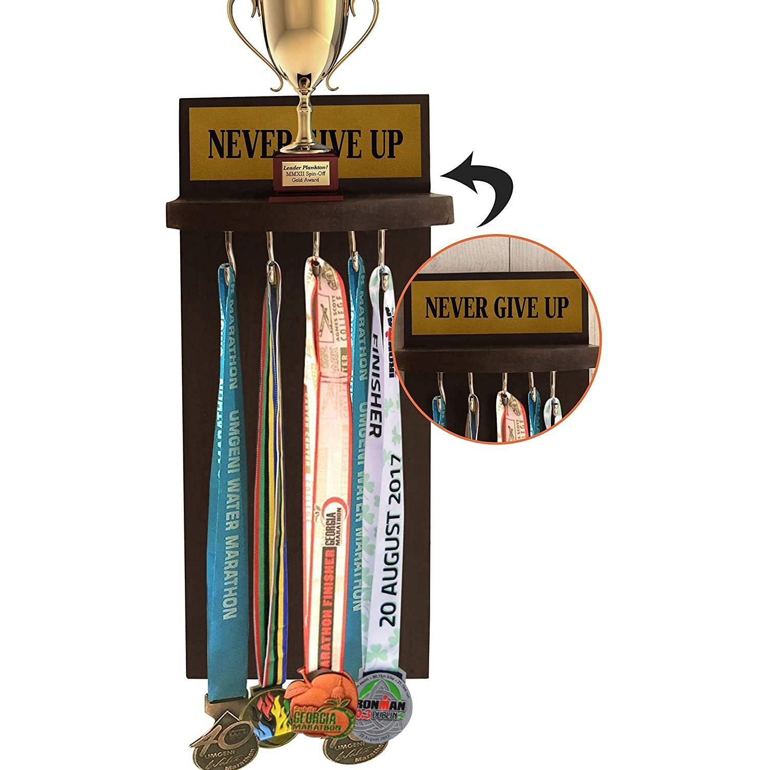 TIED RIBBONS Wood Medal And Trophy Hanger Shelf For Home Wall Decoration(Brown), 30 Centimeters
