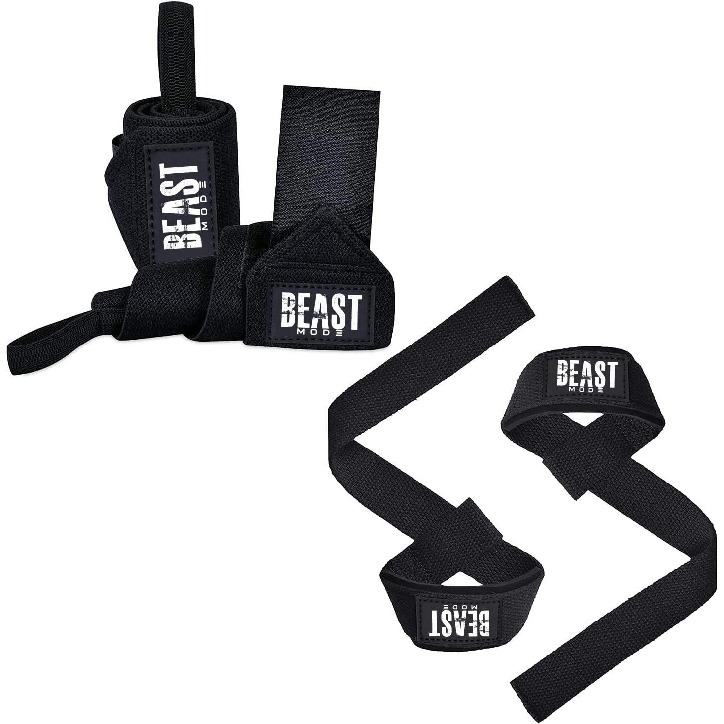 STEIGEN Fitness Exercise Nylon and Rubber Wrist Wrap Bands, Deadlift Straps Wrist Support for Gym (Beast Mode Combo Pack)