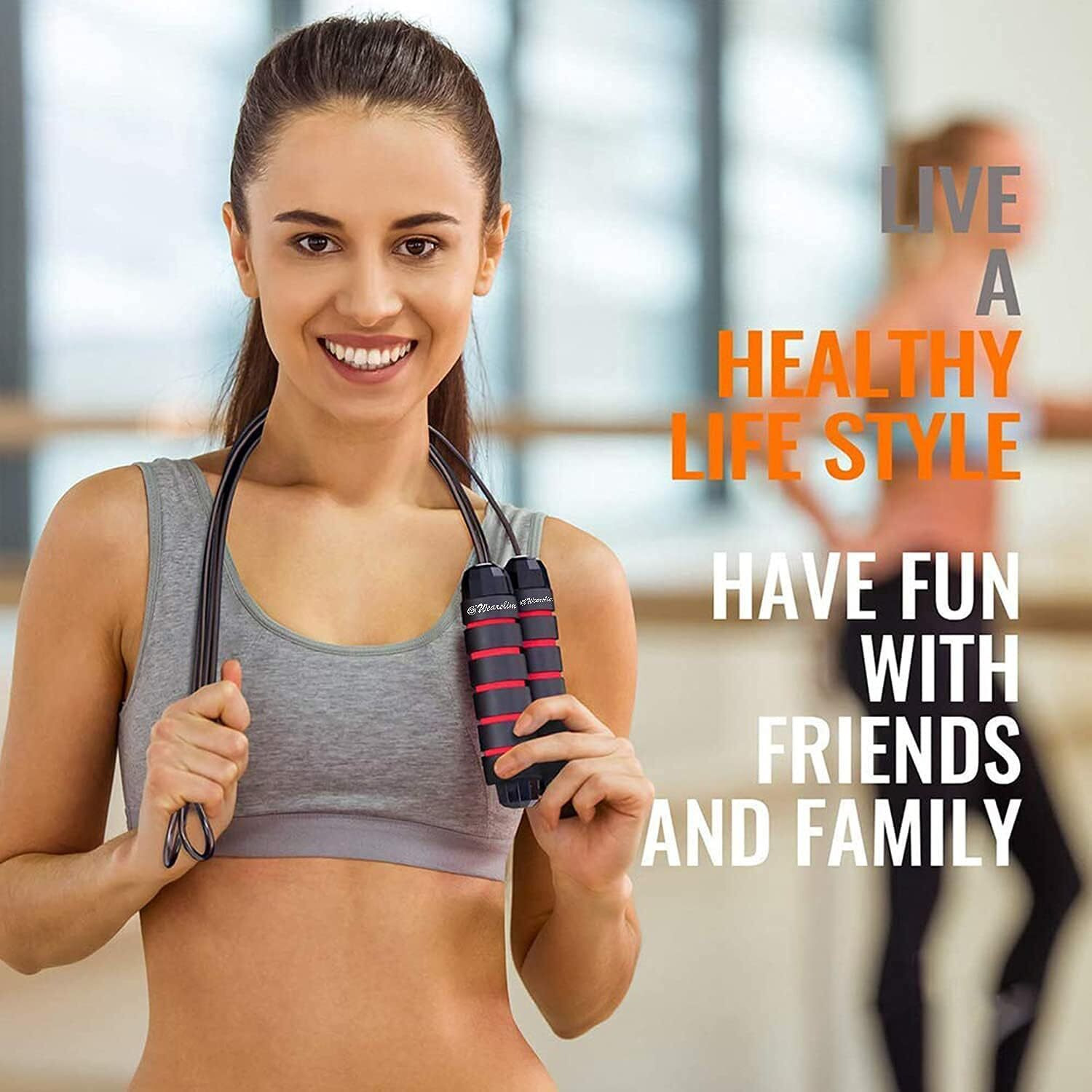 Wearslim Professional Resistance Band with Skipping Rope, Set of 5 Heavy Workout Loop Bands & Ball Bearings Rapid Speed Jump Rope - Multicolor