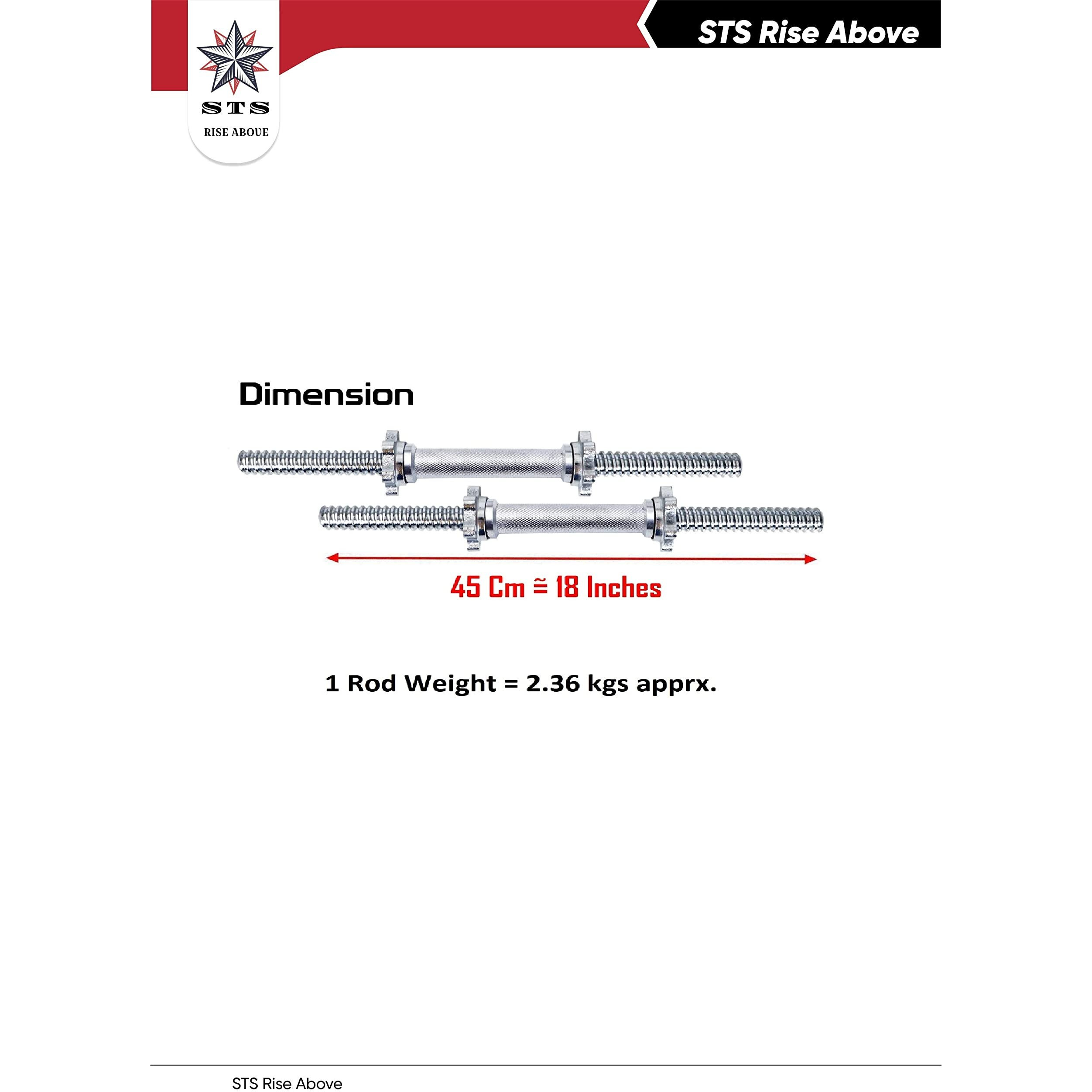STS Heavy Dumbbell Rod Steel Iron 18 inch (28mm) Threaded with STAR COLLAR