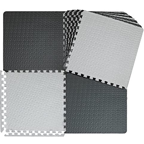 Nasmodo 4-16 pcs 1 Inch/25mm Gym Floor mat for Heavy Workout Puzzle mat Home Exercise, Gym Equipment mat Interlocking Eva Foam Flooring Rubber Tiles Yoga, Kids (8 pcs, Black Grey)