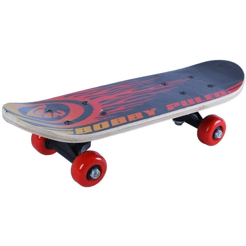Inditradition Wooden Skateboard For Kids (Ideal For 3 To 8 Years Kids), 7 Layer Sturdy Deck, 17 X 5 Inches, Multicolour & Design (Pack of 1)
