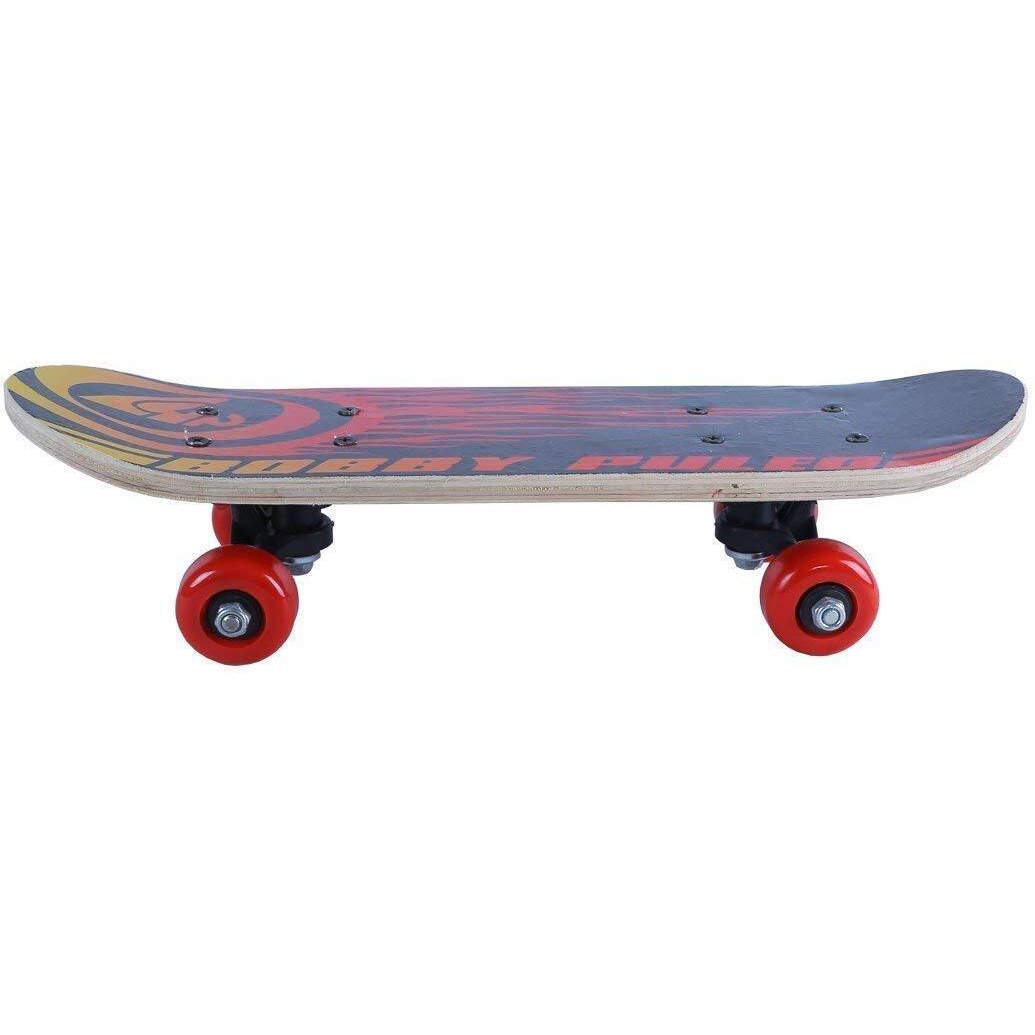 Inditradition Wooden Skateboard For Kids (Ideal For 3 To 8 Years Kids), 7 Layer Sturdy Deck, 17 X 5 Inches, Multicolour & Design (Pack of 1)