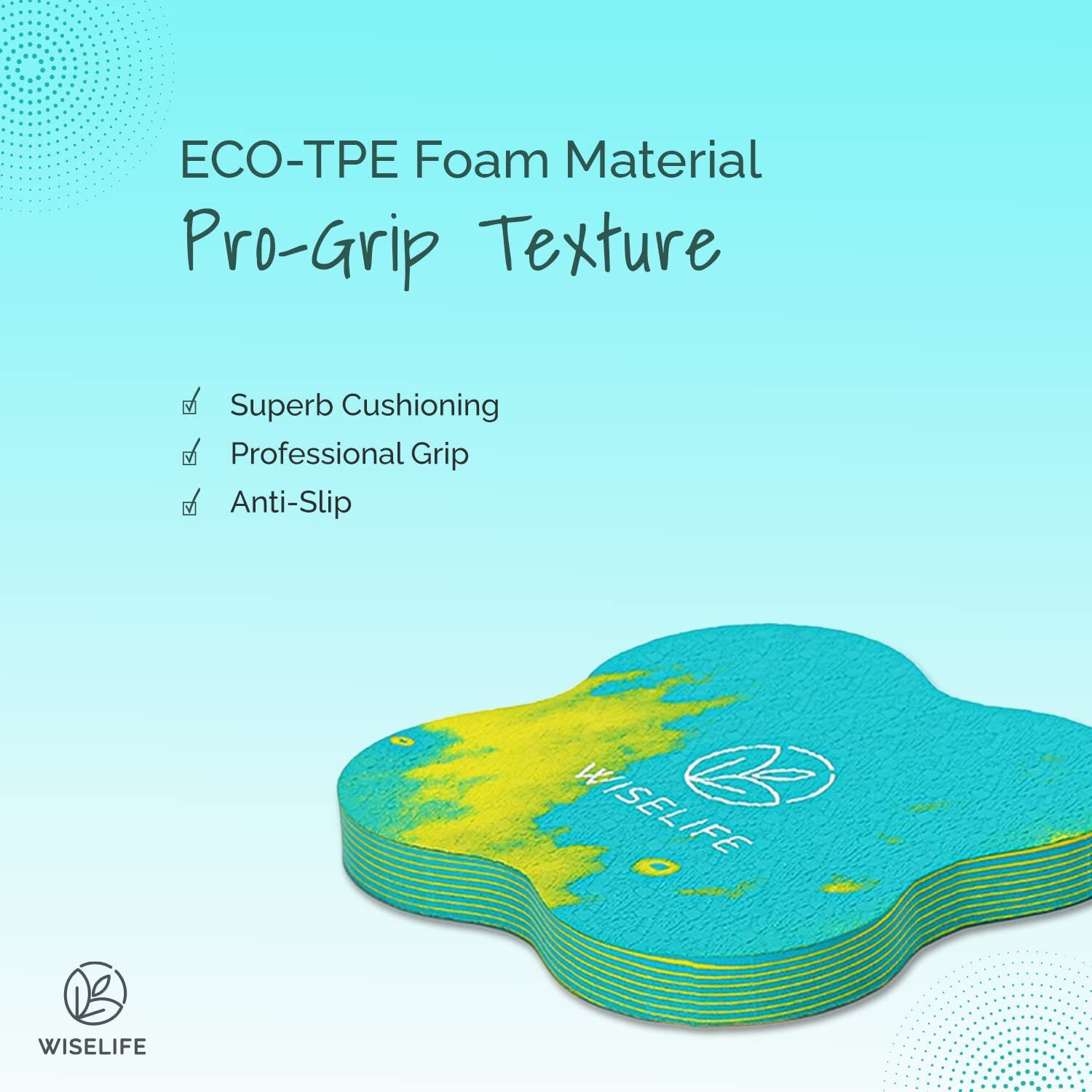 WiseLife 16MM Knee & Elbow Cushion Pad - Aqua Yellow (Single) | High Density Premium ECO TPE Foam Material | Extra Cushion, Professional Grip & | Support for Knees, Hands, Wrists, and Elbows | Planks, Pushups, Yoga, Meditation (Pack of 1)