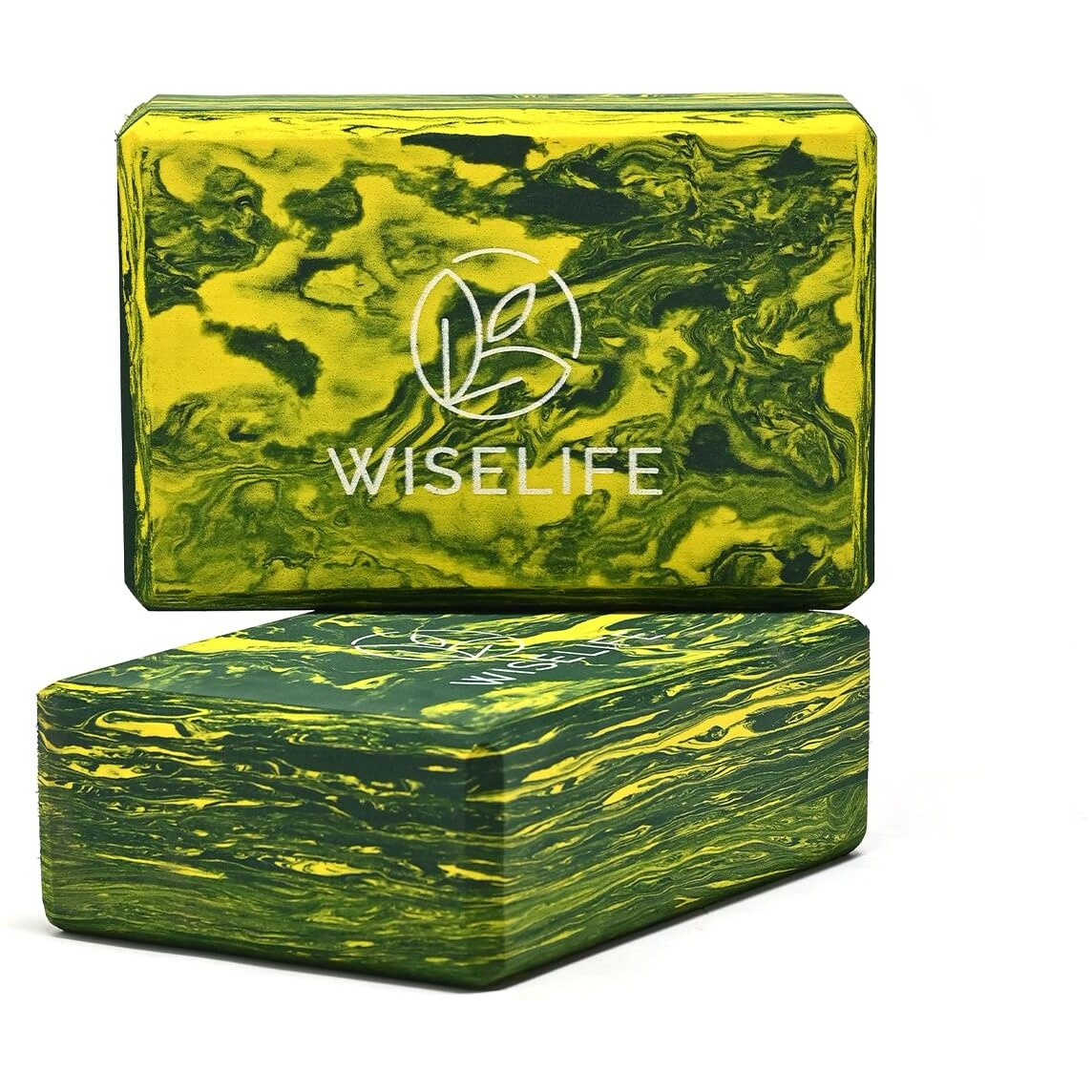 WiseLife Printed Yoga Blocks | Yoga Brick (Pack of 2, Extra Large Size), High-Density EVA Foam Soft Surface for Balance, Support & Performance, Strength Training Exercise (Yellow Marble)