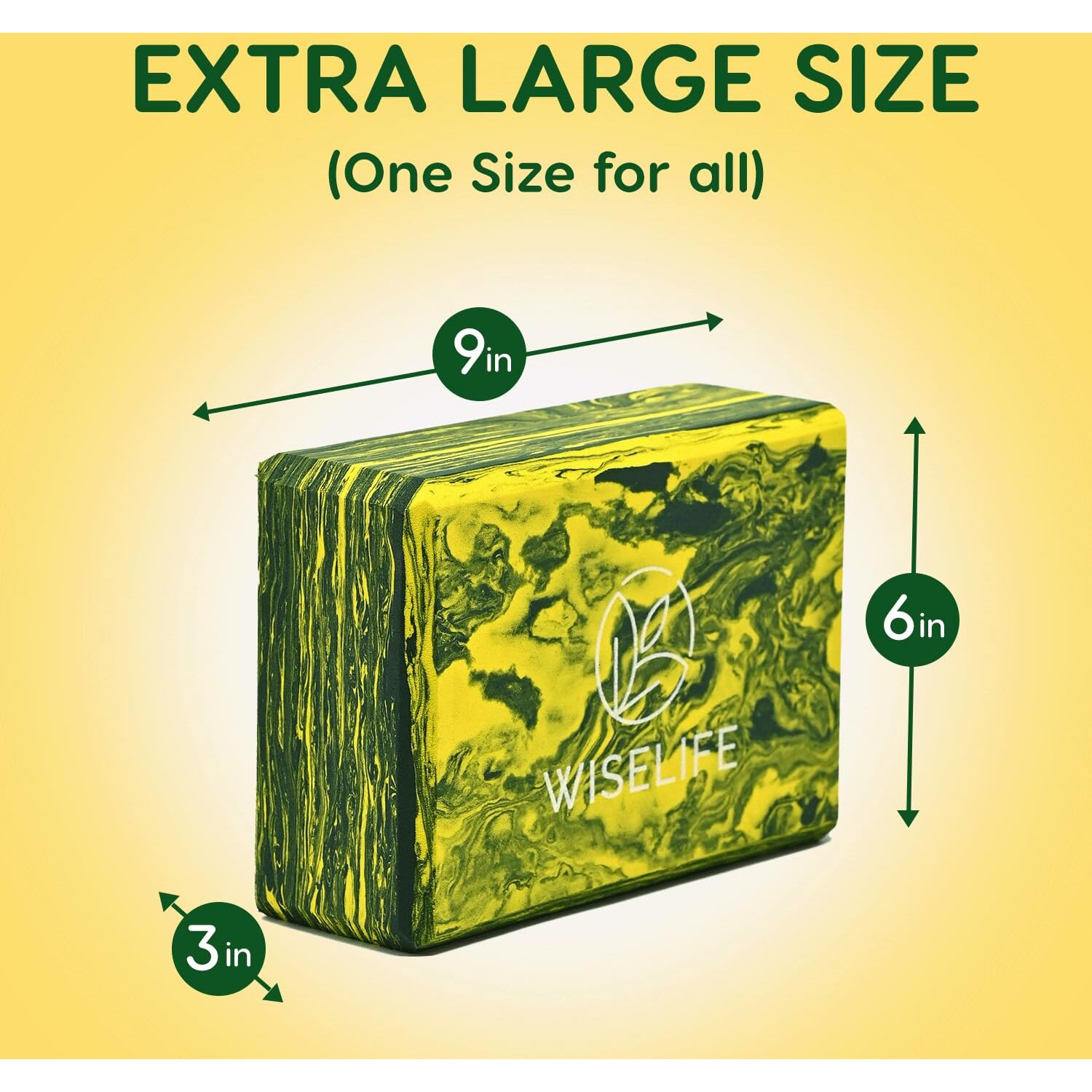 WiseLife Printed Yoga Blocks | Yoga Brick (Pack of 2, Extra Large Size), High-Density EVA Foam Soft Surface for Balance, Support & Performance, Strength Training Exercise (Yellow Marble)