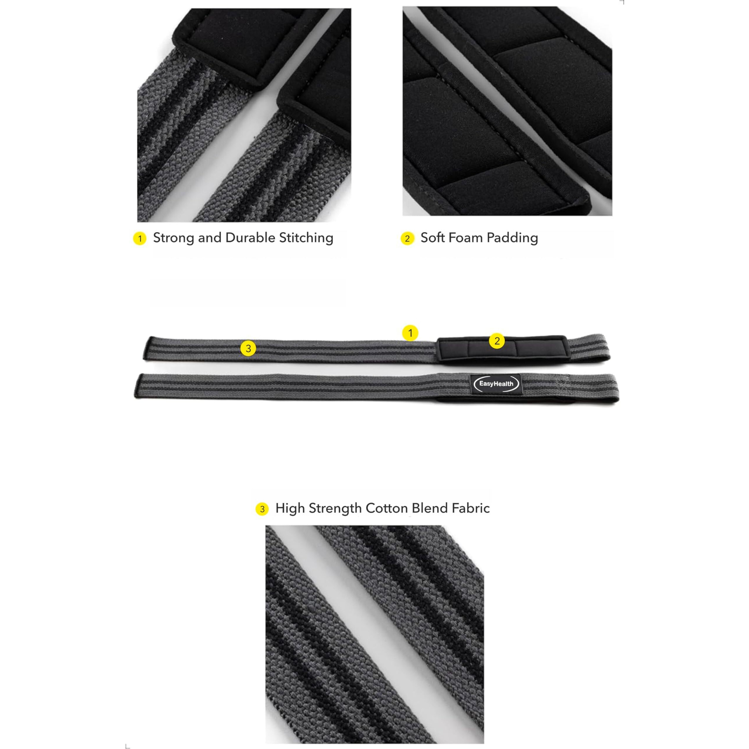 EasyHealth liftings Straps Gym Straps Deadlift Straps For Gym Weight Lifting Wrist Straps For Gym Men Wrist Supporter For gym, 25 Inch Long I Soft Padding I Heavy Duty