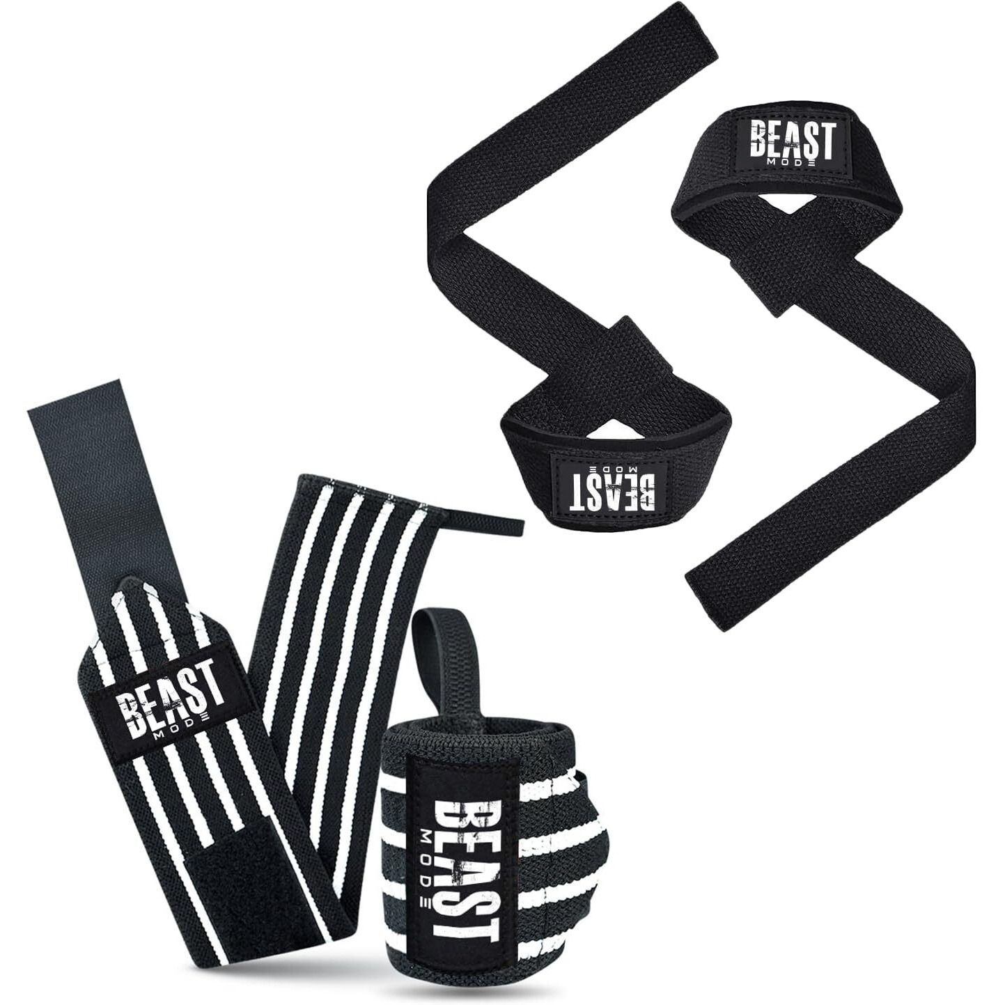 STEIGEN Fitness Exercise Nylon and Rubber Wrist Wrap Bands, Deadlift Straps Wrist Support for Gym (White 4L Combo)