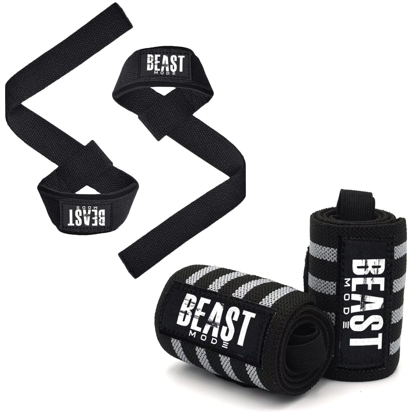 STEIGEN Fitness Exercise Nylon and Rubber Wrist Wrap Bands, Deadlift Straps Wrist Support for Gym (Grey Combo)