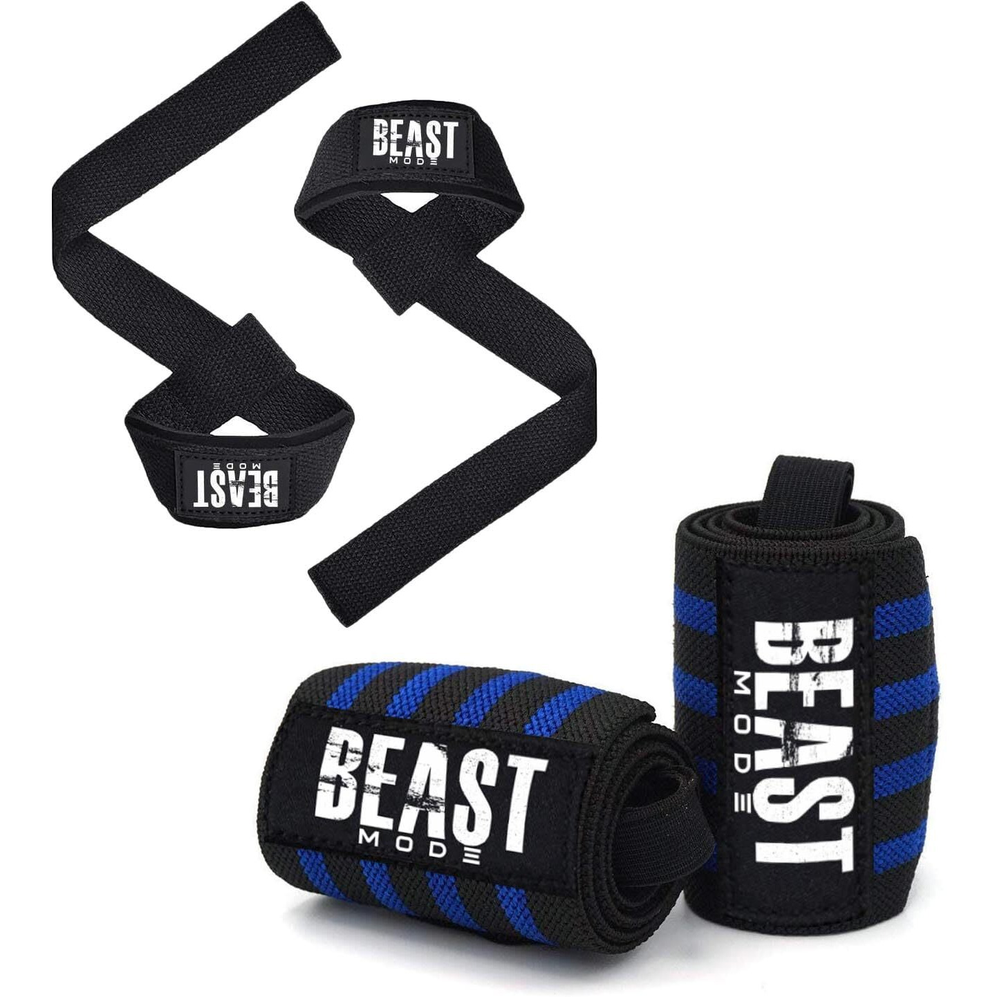 STEIGEN Fitness Exercise Nylon and Rubber Wrist Wrap Bands, Deadlift Straps Wrist Support for Gym (Blue 4L Combo)