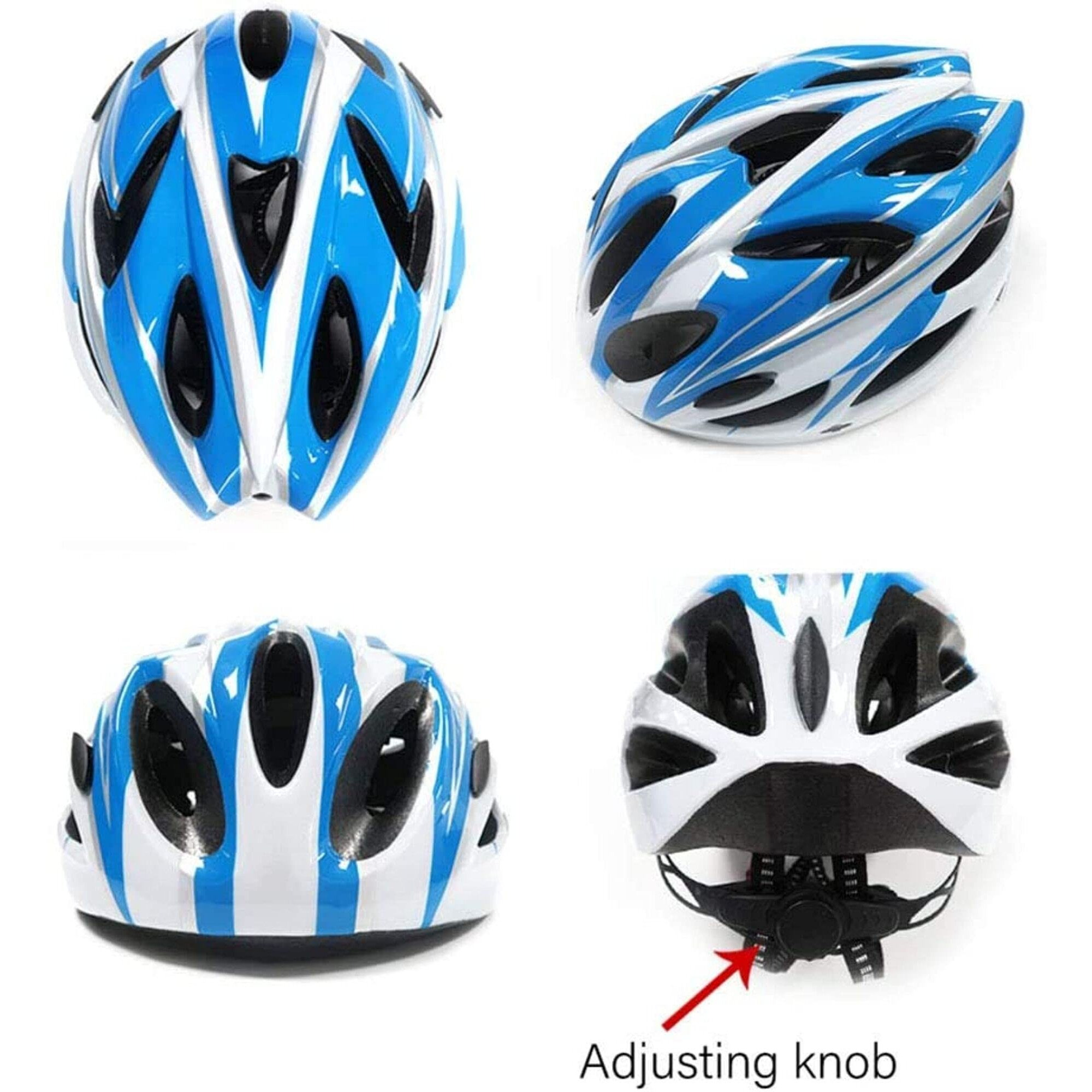 FABSPORTS Light Weight Bicycle/Bike Helmet with Flexible Padding for Kids and Adults, Adjustable Size, for Road & Mountain Cycling/Skating (WhiteBlue)