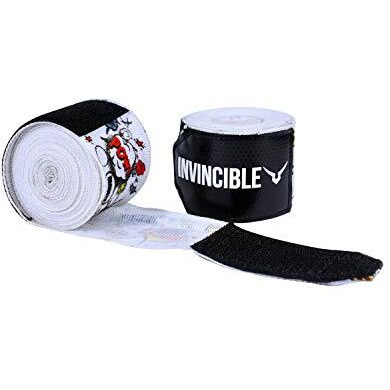 INVINCIBLE Nylon Mexican Style Semi-Stretch Boom Boom Printed Hand Wraps (White, 2.5 Meter)