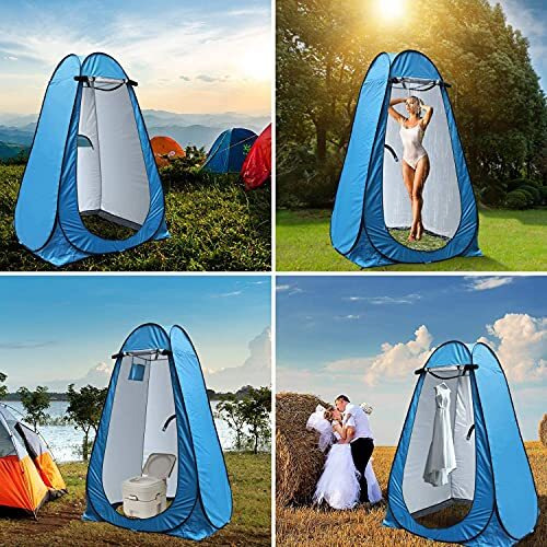 BLEQYS Pop Up Privacy Tent Shower Tent Portable Outdoor Camping Bathroom Toilet Tent Changing Dressing Room Shelters Room for Hiking and Beach UPF 40+ Waterproof with Carry Bag (Blue)