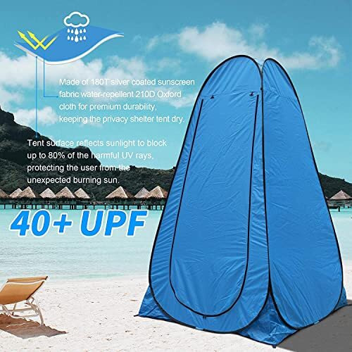 BLEQYS Pop Up Privacy Tent Shower Tent Portable Outdoor Camping Bathroom Toilet Tent Changing Dressing Room Shelters Room for Hiking and Beach UPF 40+ Waterproof with Carry Bag (Blue)