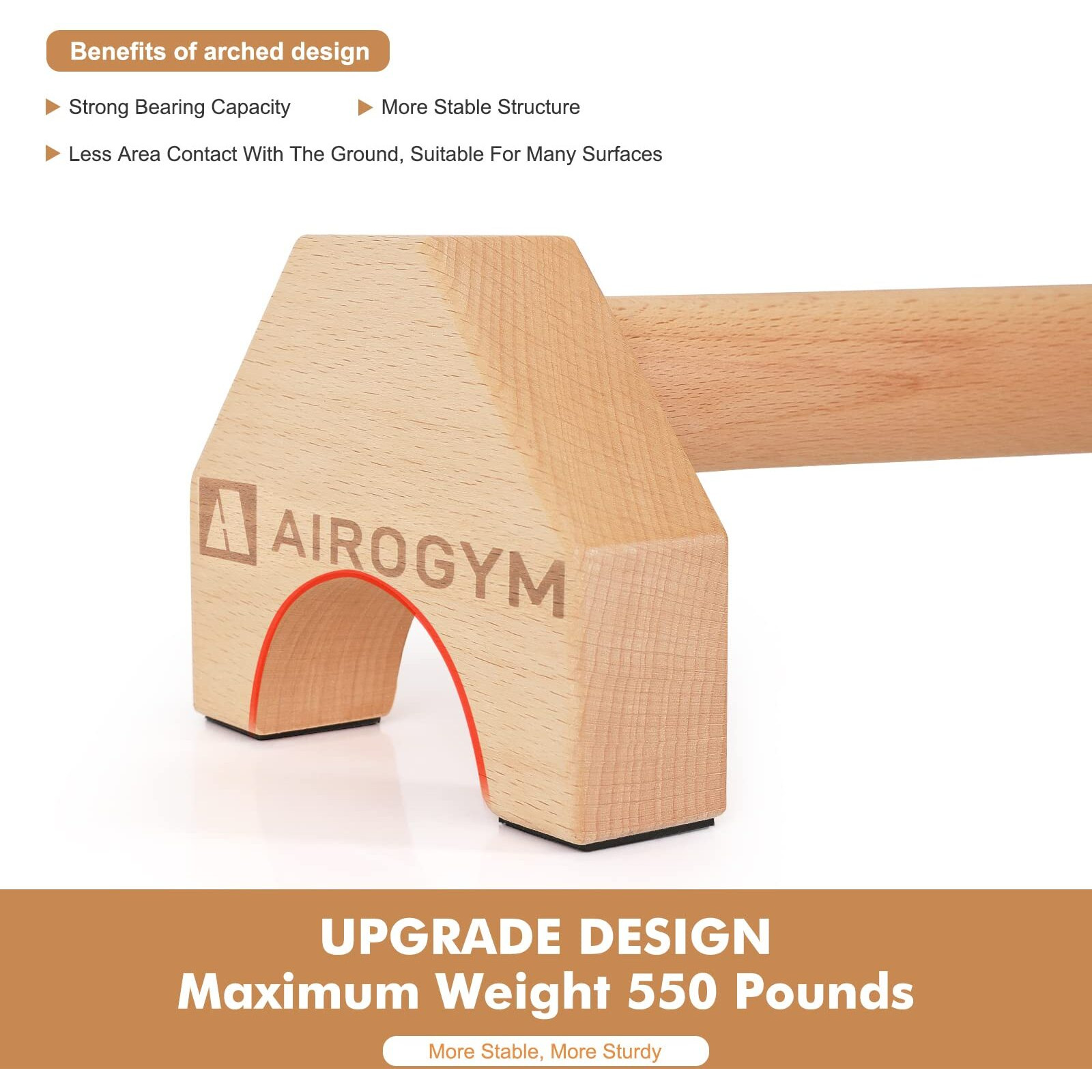 airogym Push-Up Stand, 2 Pcs Wood Pushup Bars Non-Slip Base Exercise Home Workout Equipment, 30Cm Wooden Parallettes Handle Stands Grip For Men Strength Training, Planks Calisthenics