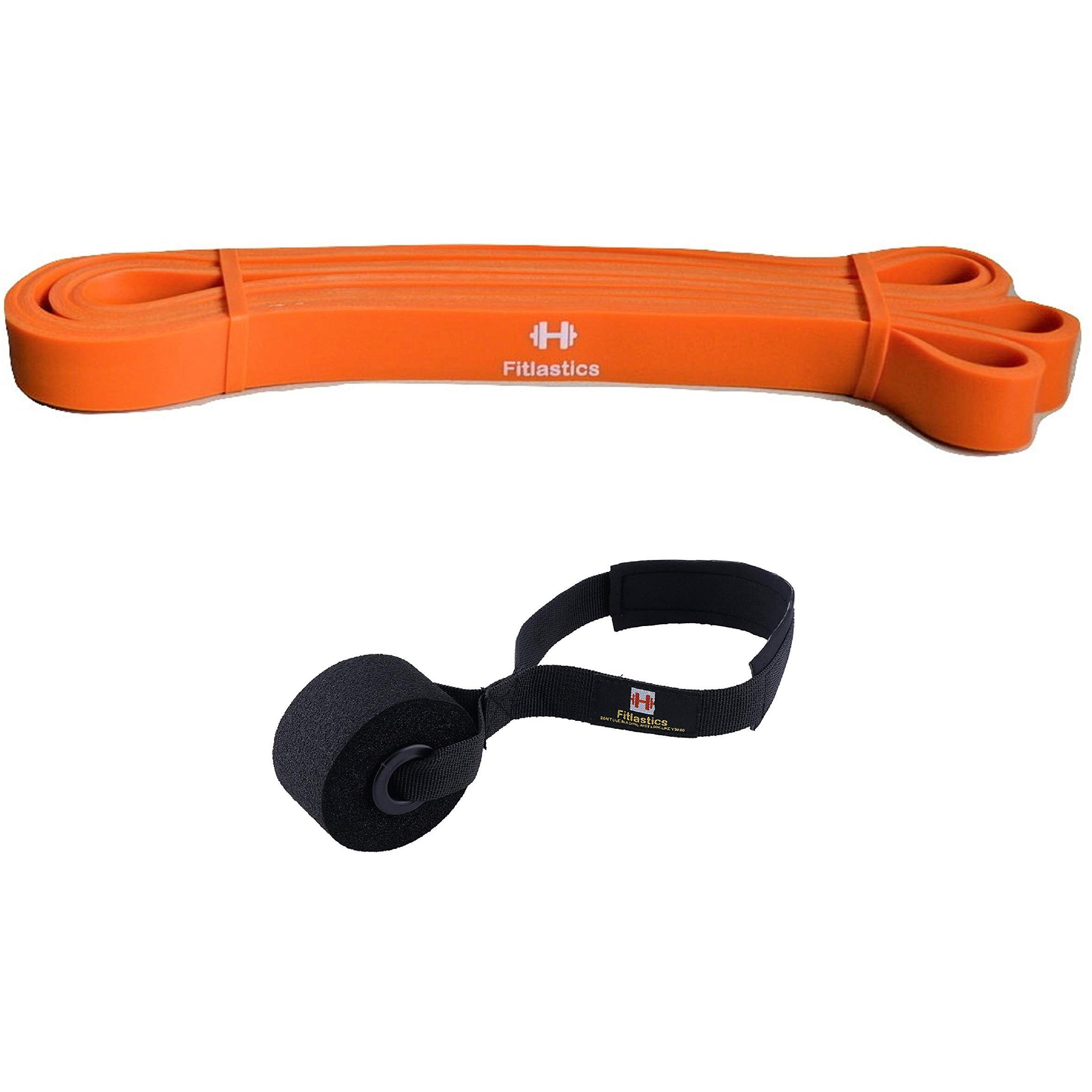 Fitlastics Natural Rubber Resistance Loop Bands with Door Anchor for Men, Women (Orange, Medium, 25-60 lbs)