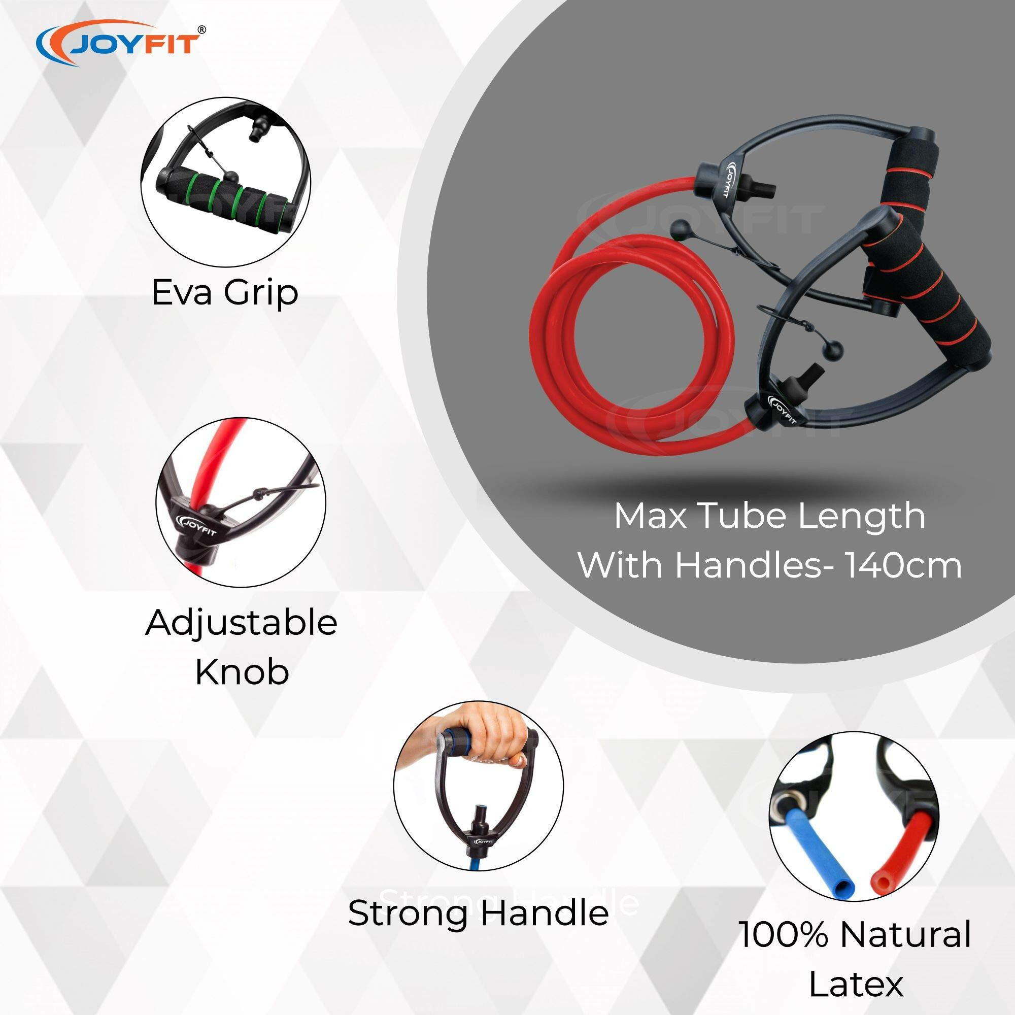 Joyfit Resistance Tube-for Home Workout, Strength Training, Crossfit, Pilates. with Adjustable knob for Workout with Door Anchor & Workout Chart. Resistance Band for Men and Women [1pc] (Red)