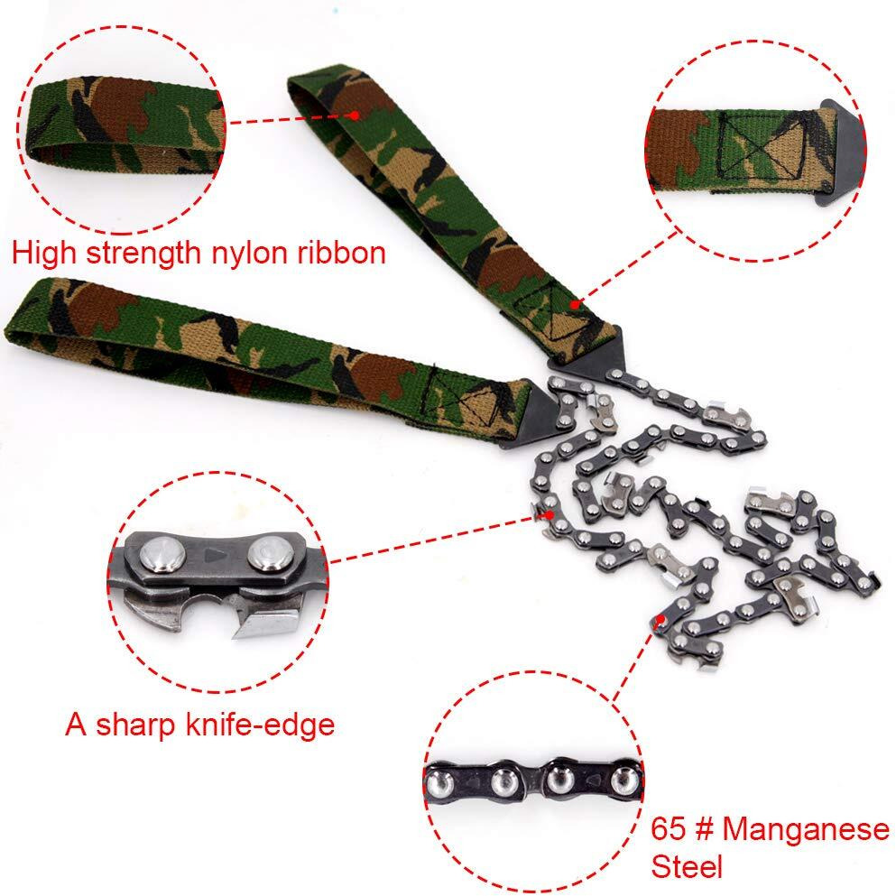 Sudopru AC DC Rope Saw Tree Saw High Limb, 1 Pcs 24 Inch Pocket Chainsaw With Handles, Survival Wire Saw For Trees, Camping Hand Chain Saws, Tree Cutting Rope Saw For Tree Limbs