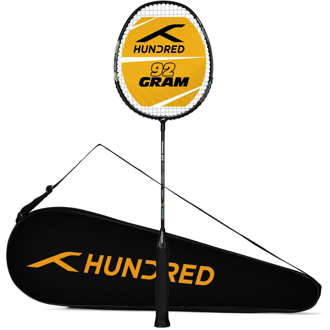 HUNDRED Aluminium Powertek 200 Badminton Racket with Head Cover (95G, Black)