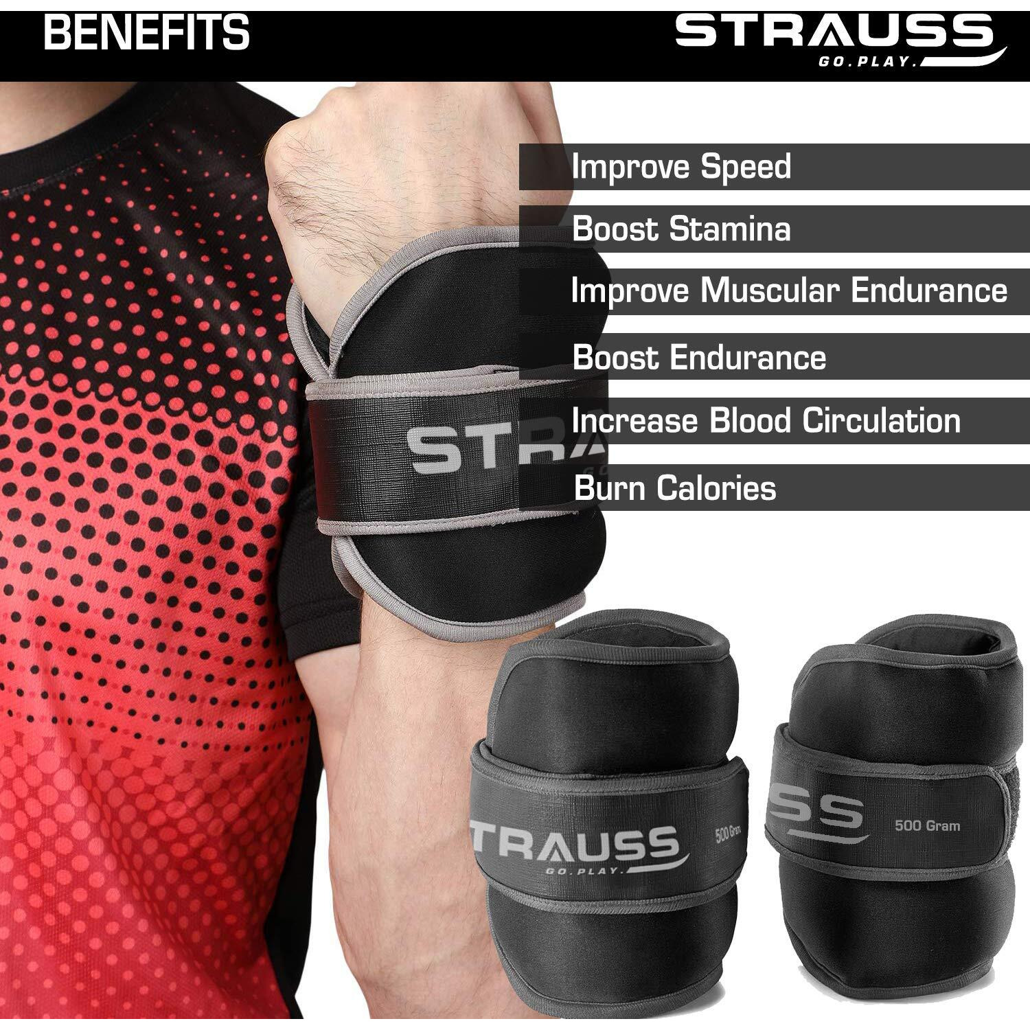 Strauss Ankle Weights for Exercise & Fitness|Adjustable Round Belt Design |Leg Weights for Strength Training,Walking Running, Jogging,Exercise & Gym Workout|Comfortable & Durable|(0.5Kg Black Pair)