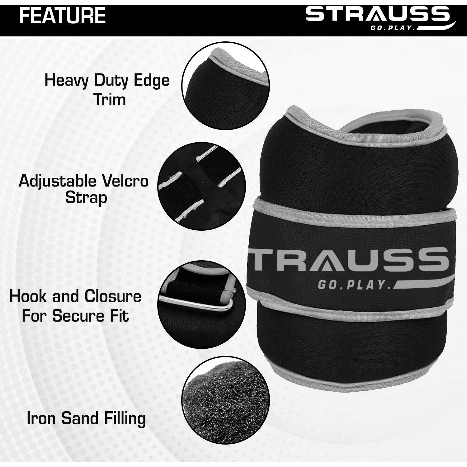 Strauss Ankle Weights for Exercise & Fitness|Adjustable Round Belt Design| Leg Weights for Strength Training, Walking Running, Jogging,Exercise & Gym Workout| Comfortable & Durable | (0.5Kg Grey Pair)