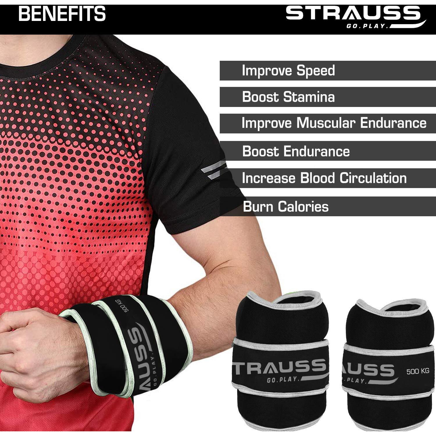 Strauss Ankle Weights for Exercise & Fitness|Adjustable Round Belt Design| Leg Weights for Strength Training, Walking Running, Jogging,Exercise & Gym Workout| Comfortable & Durable | (0.5Kg Grey Pair)