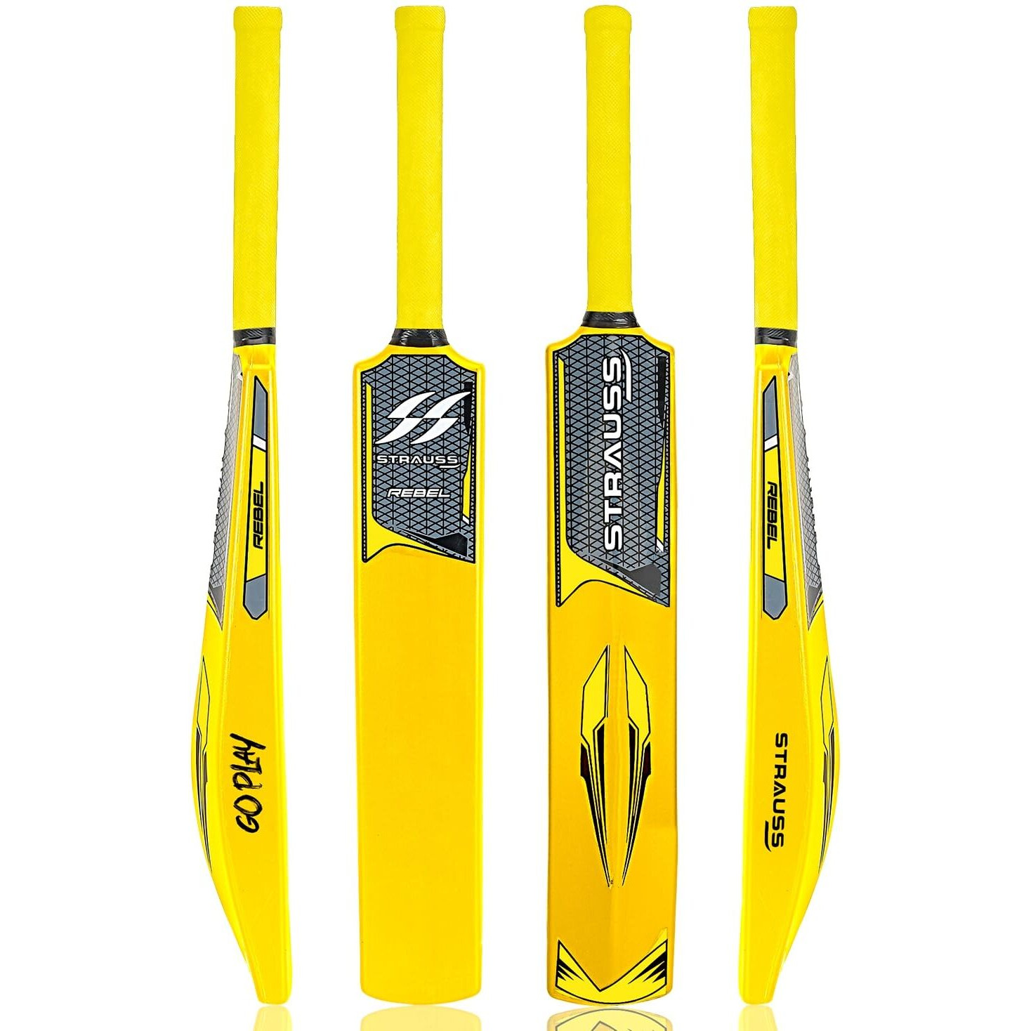 Strauss Rebel Cricket Bat | Full Size | Dimensions 34 X 4.5 inch | Heavy Duty Hard Plastic Cricket Bat | Tennis & Synthetic Ball Cricket Bat | Tennis Cricket Bat,(Golden Yellow)