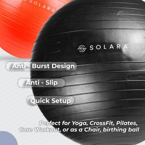 SOLARA Men & Women PVC Gym Ball for Exercise & Yoga with Pump, Anti Burst Swiss Birthing Stability Ball for Workout & Fitness, Yoga Ball, Exercise Ball for Men & Women (Black 45cm)