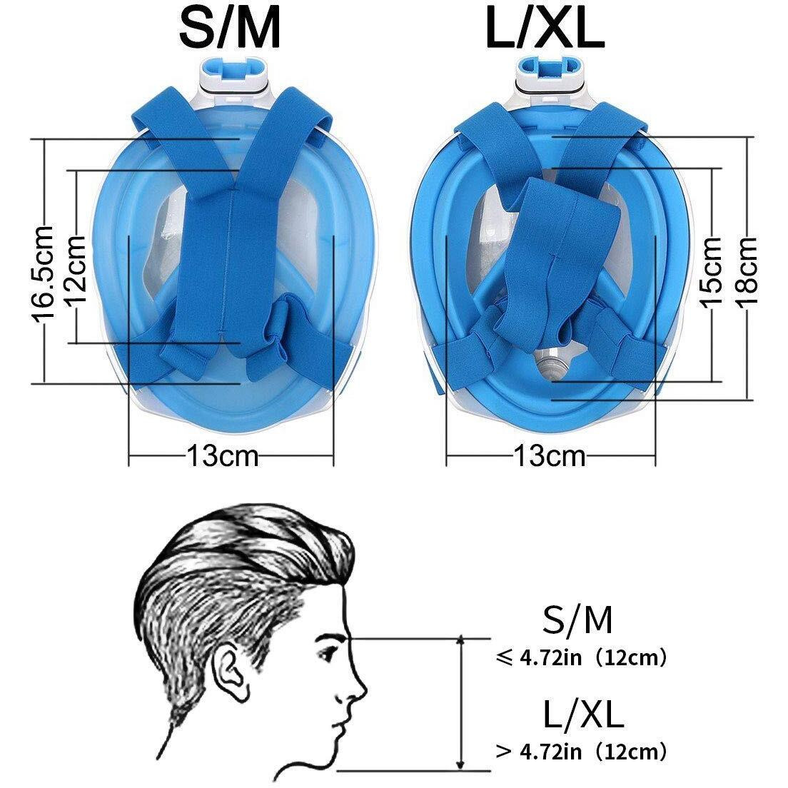 TRAY Snorkel Mask with Latest Dry Top Breathing System,Fold 180 Degree Panoramic View Full Face Snorkel Mask Anti-Fog Anti-Leak with Camera Mount,Snorkeling Gear for Adults Kids (Blue, S M)