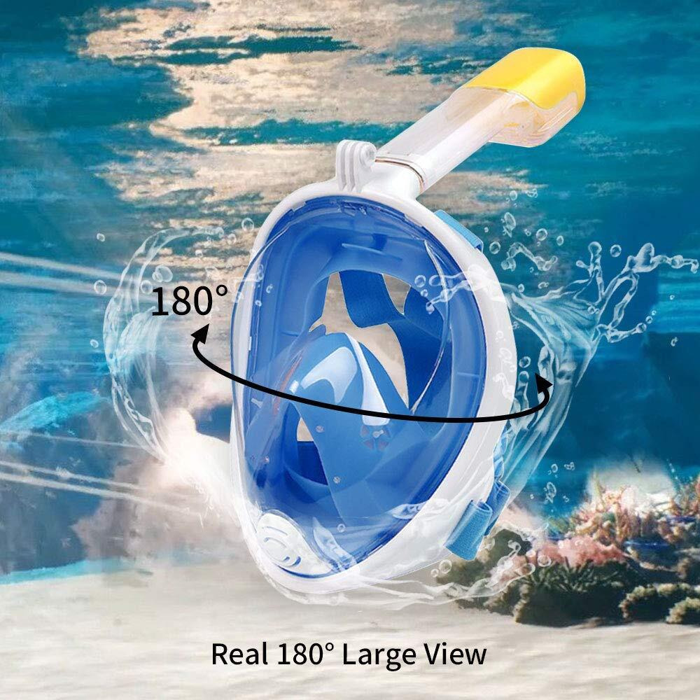 TRAY Snorkel Mask with Latest Dry Top Breathing System,Fold 180 Degree Panoramic View Full Face Snorkel Mask Anti-Fog Anti-Leak with Camera Mount,Snorkeling Gear for Adults Kids (Gray, L XL)