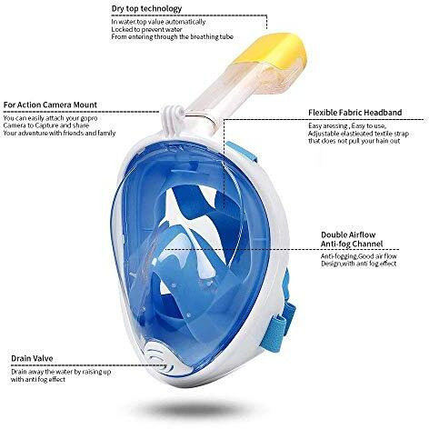 TRAY Snorkel Mask with Latest Dry Top Breathing System,Fold 180 Degree Panoramic View Full Face Snorkel Mask Anti-Fog Anti-Leak with Camera Mount,Snorkeling Gear for Adults Kids (Gray, S M)