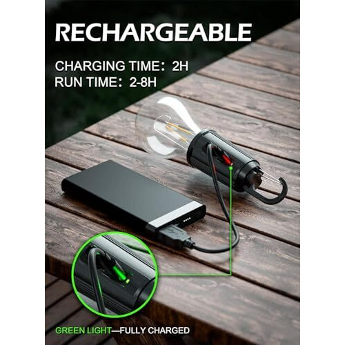 Rechargeable Camping Lights, Waterproof LED Hanging Tent Bulb with USB Cable, 3 Lighting Modes Hanging Camping Lantern Lamp for Hiking, Emergency, Household, Car Repairing (3pc Led Tent Lights)