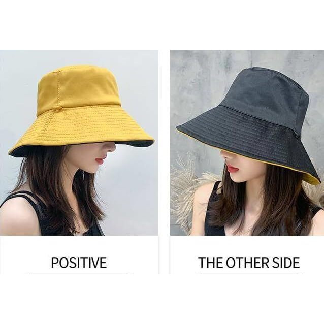 Alexvyan Polyester Yellow & Black Bucket Cap Hats Reversible For Women Uv Protection Wide Brim Summer Cap For Girls Hat Uv Protection Breathable Casual Beach Hat, Sun Protection Cap For Women, Large