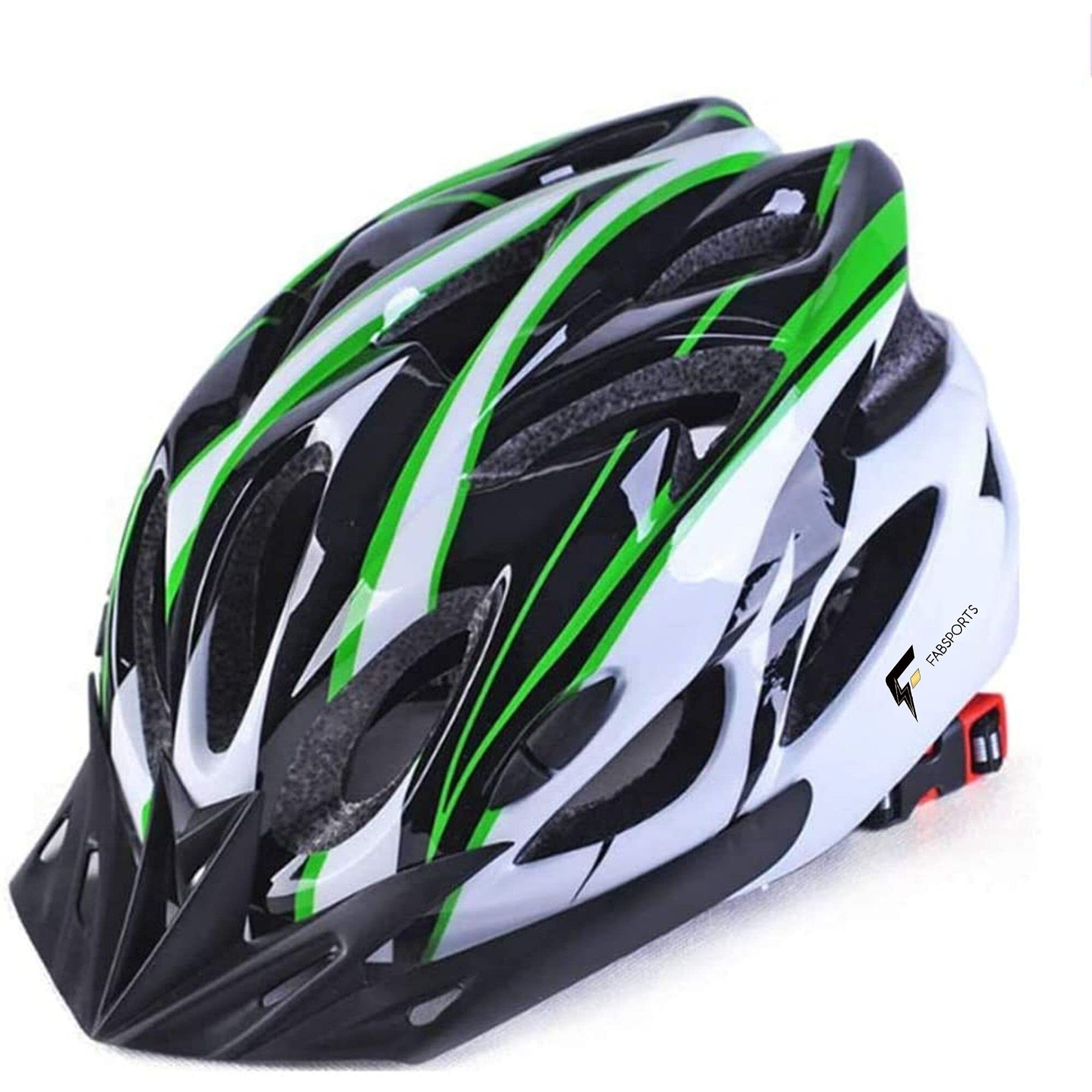 FABSPORTS Light Weight Bicycle Bike Helmet with Flexible Padding for Kids and Adults, Adjustable Size, for Road & Mountain Cycling Skating (GreenWhite)