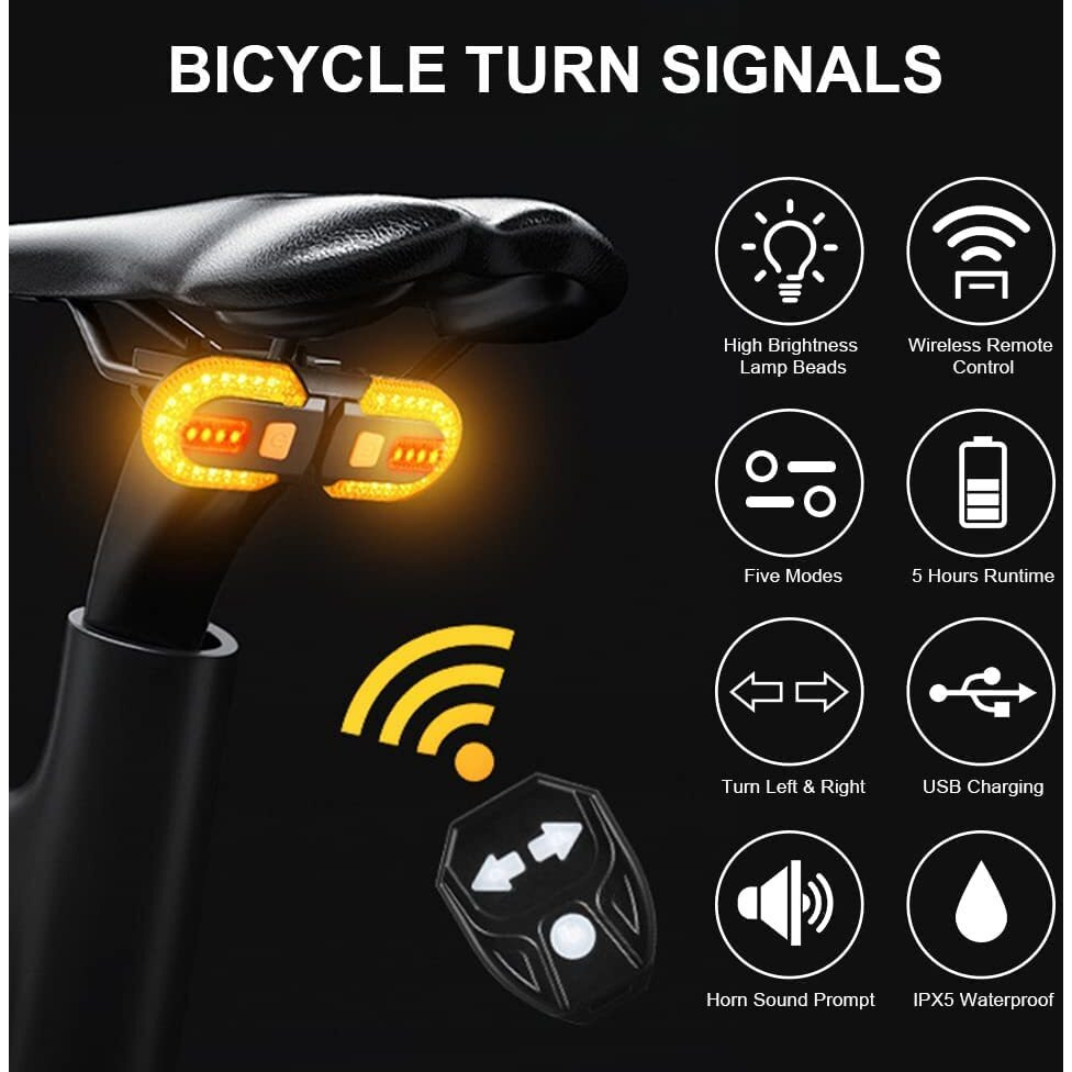 Linist Bicycle Turn Signals,Bright Bicycle Bicycle Indicator Rear Taillight IPX5 Waterproof Wireless Remote Control Rear Cycle Light USB Rechargeable
