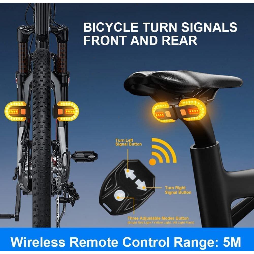 Linist Bicycle Turn Signals,Bright Bicycle Bicycle Indicator Rear Taillight IPX5 Waterproof Wireless Remote Control Rear Cycle Light USB Rechargeable