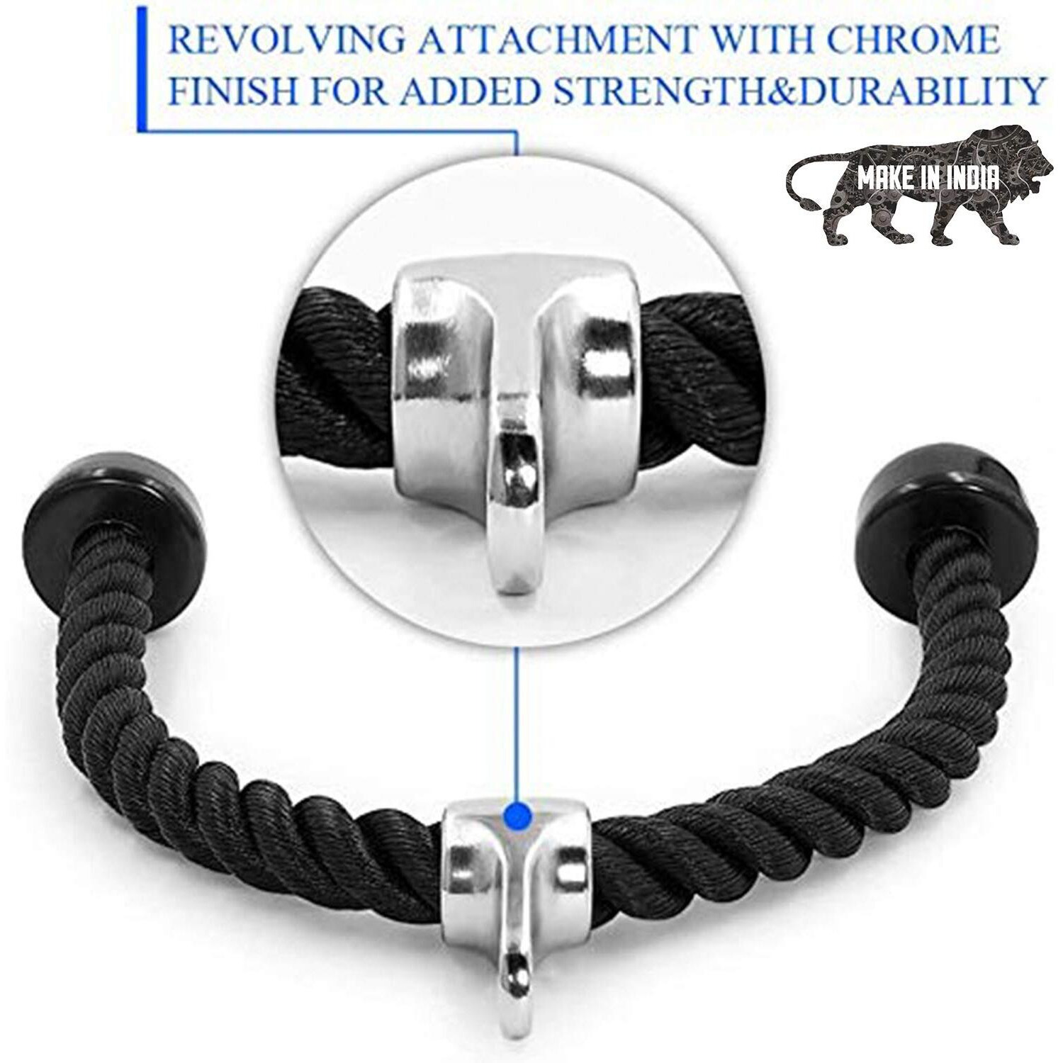 FirstFit Tricep Rope Pull Down Fitness Cable Attachment with Stainless Steel Snap Hook- Lats, Biceps, Triceps, Gym or Home - 27  inch Tricep Rope - Black
