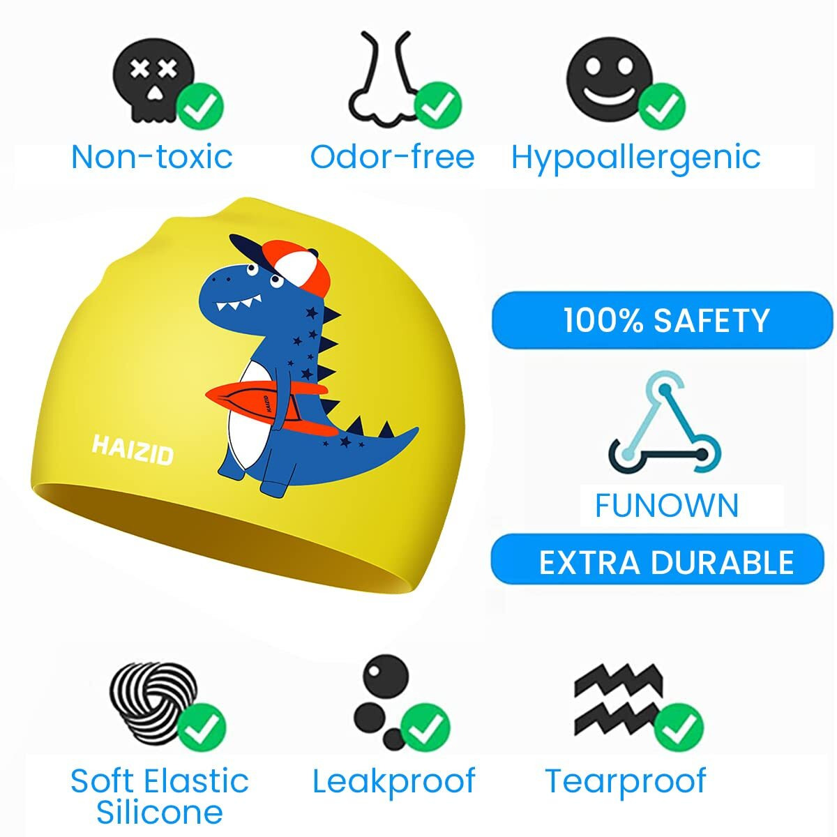 Proberos Silicone Swim Cap for Kids, Comfortable Swimming Cap Ideal Kids Swim Cap for All Head Size, Cartoon Swimming Cap for Child, Swimming Training Cap