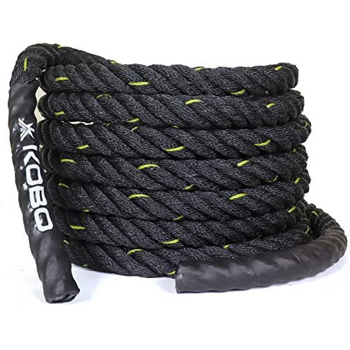 Kobo Rope Pro Black Professional Battle Rope Exercise Bottle Rope Gym 1.5-inch Thick (50 Feet)