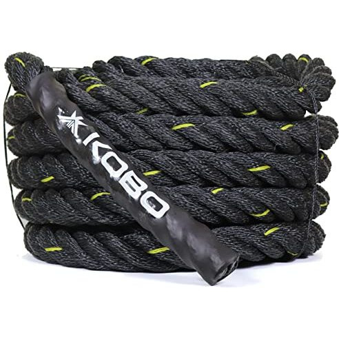 Kobo Rope Pro Black Professional Battle Rope Exercise Bottle Rope Gym 1.5-inch Thick (50 Feet)