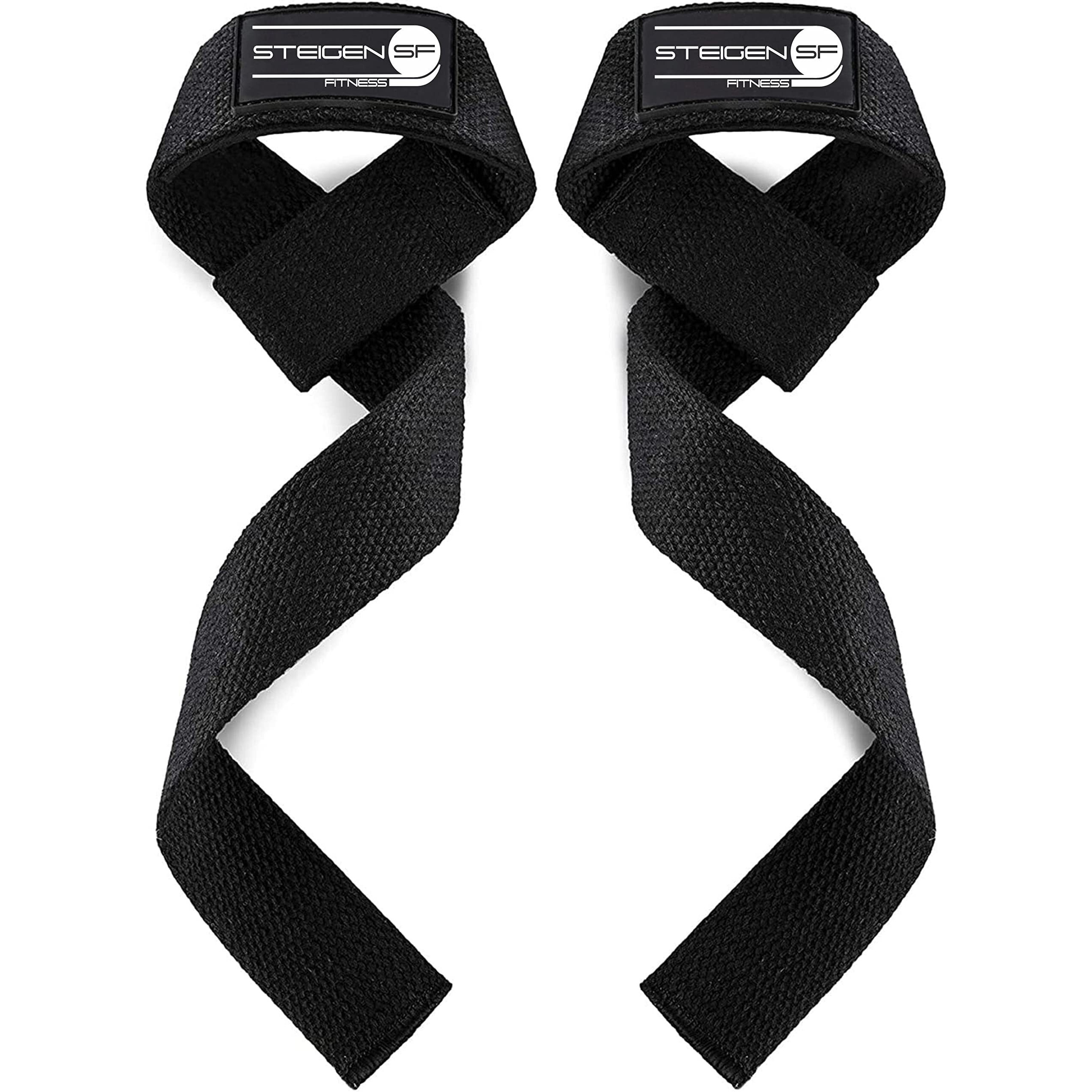 STEIGEN Fitness Exercise Nylon and Rubber Wrist Wrap Bands, Deadlift Straps Wrist Support for Gym (Black)