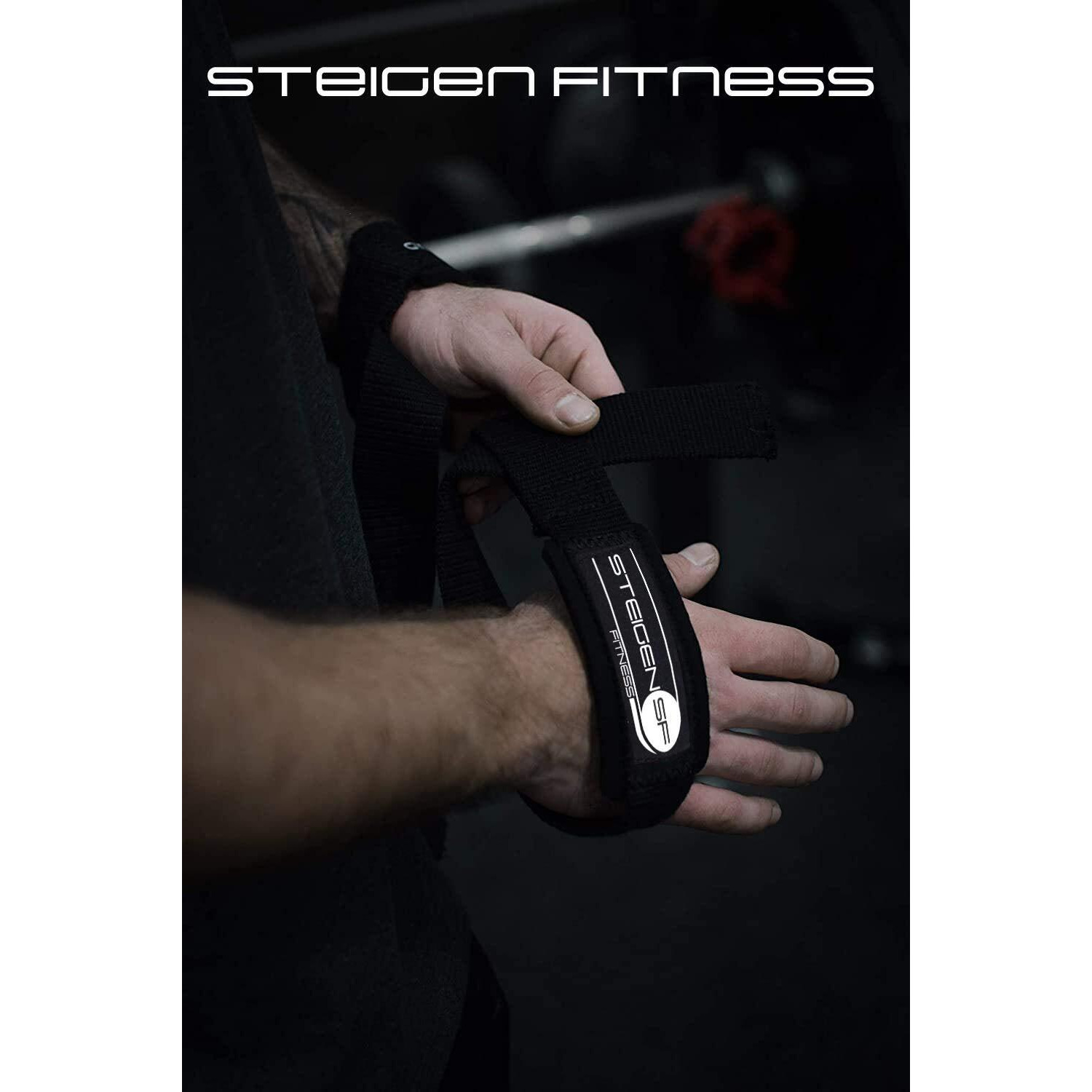 STEIGEN Fitness Exercise Nylon and Rubber Wrist Wrap Bands, Deadlift Straps Wrist Support for Gym (Black)